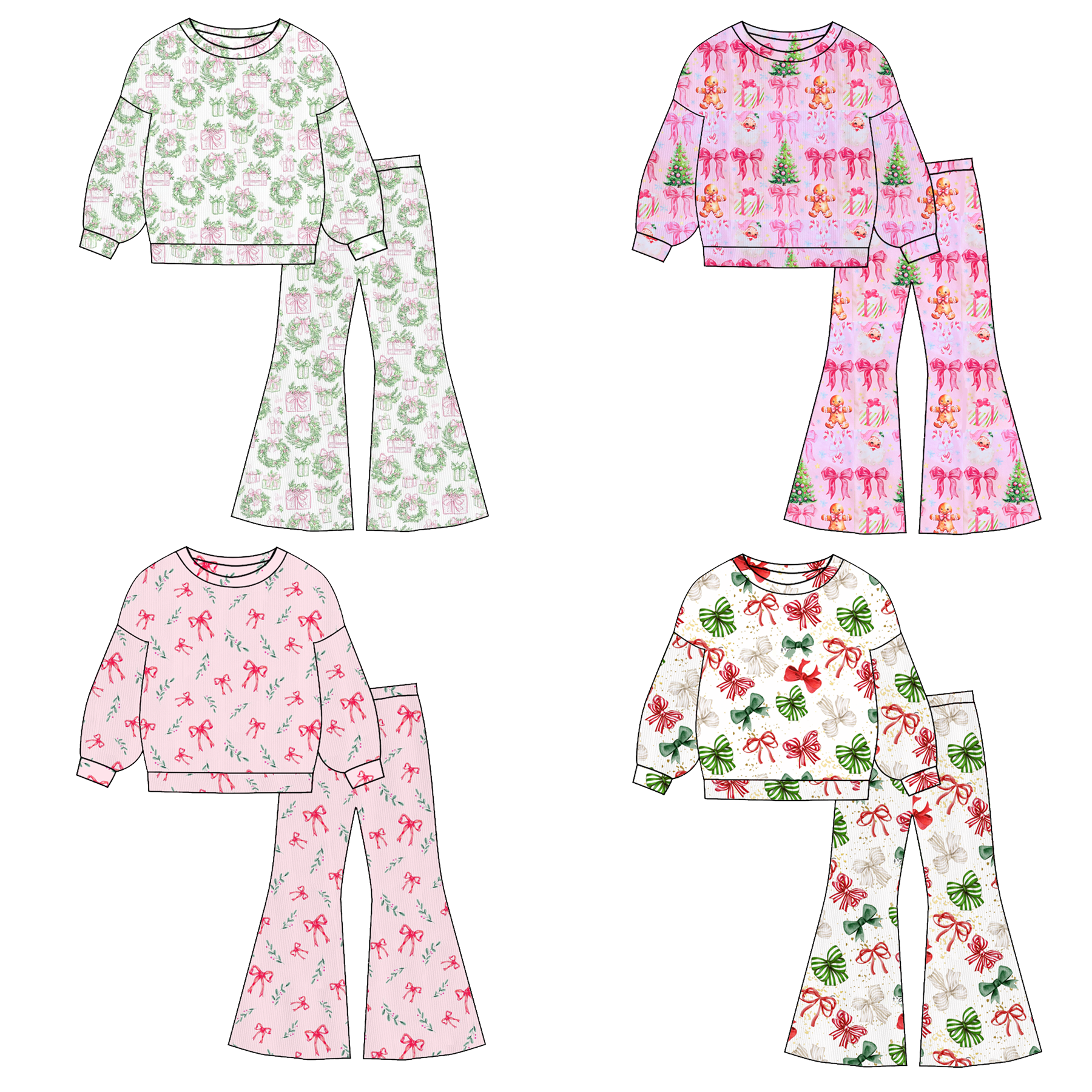（Pre Order）Girls Christmas Print Twill Sweatshirt Suit