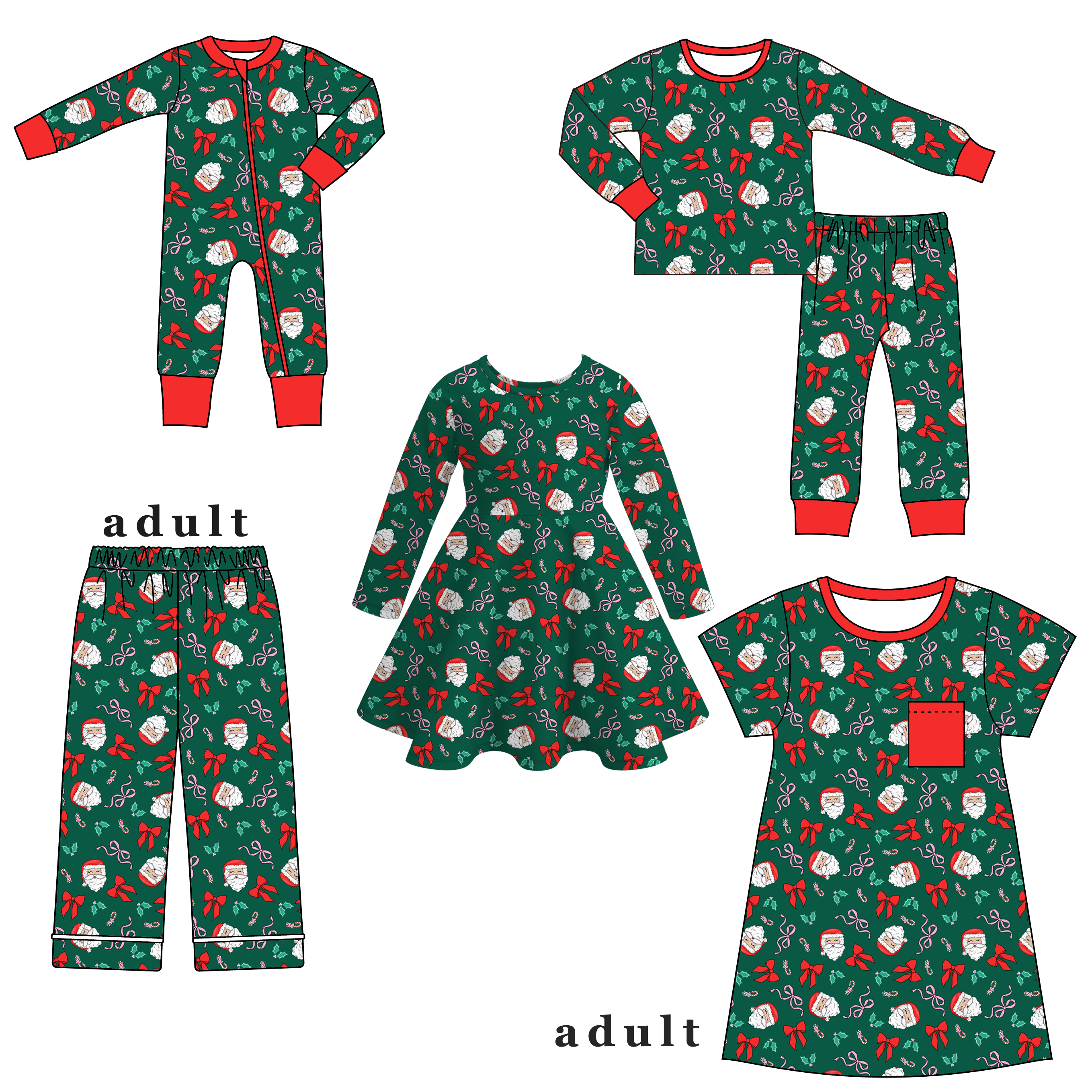 （Pre Order）Family Christmas Santa Claus Print Dress,Set,Pants＆Romper