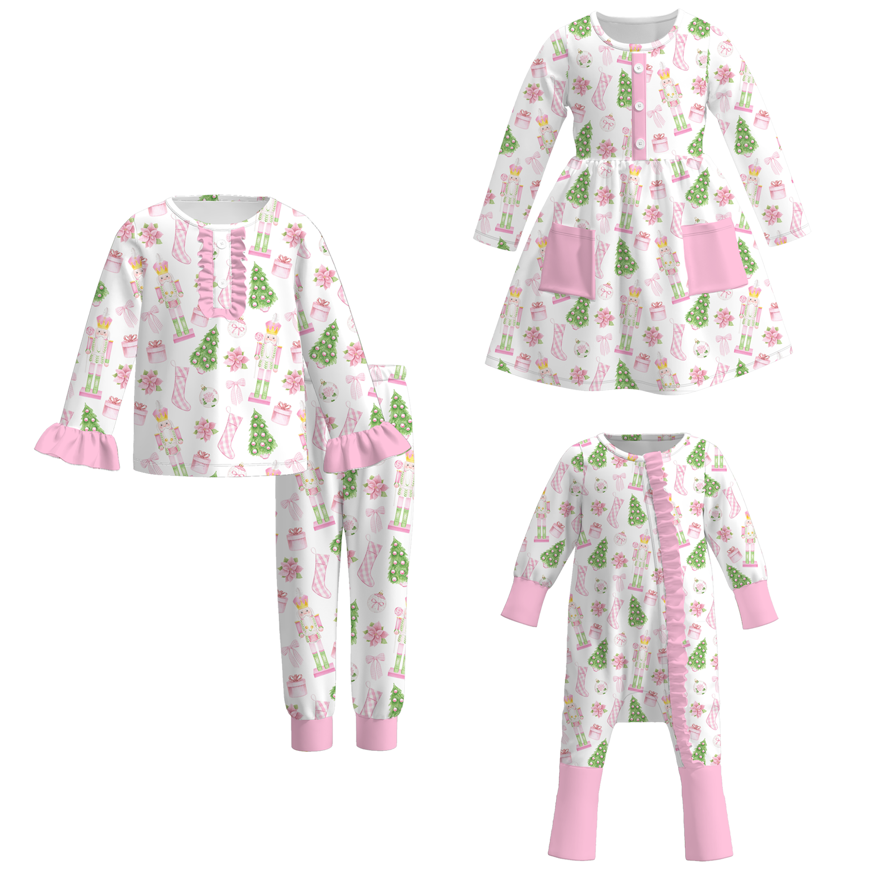 （Pre Order）Sisters Christmas Print Dress,Set&Romper