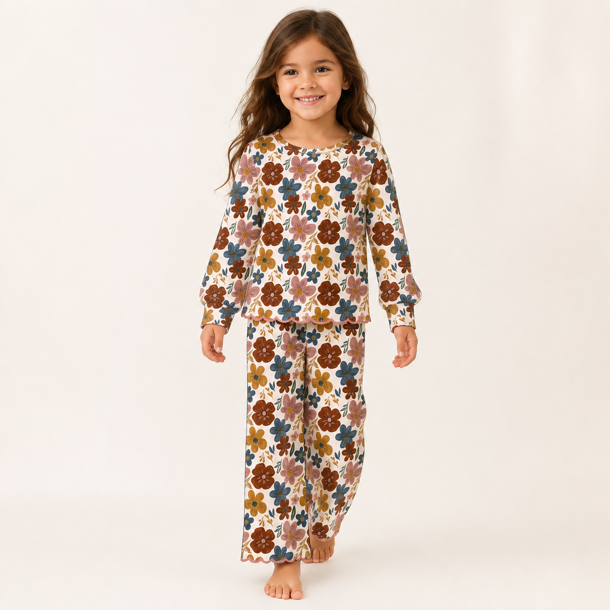 （Weekly Pre-Order）Girls Fall Floral Embroidery Scallop Set（Ends 8.23）