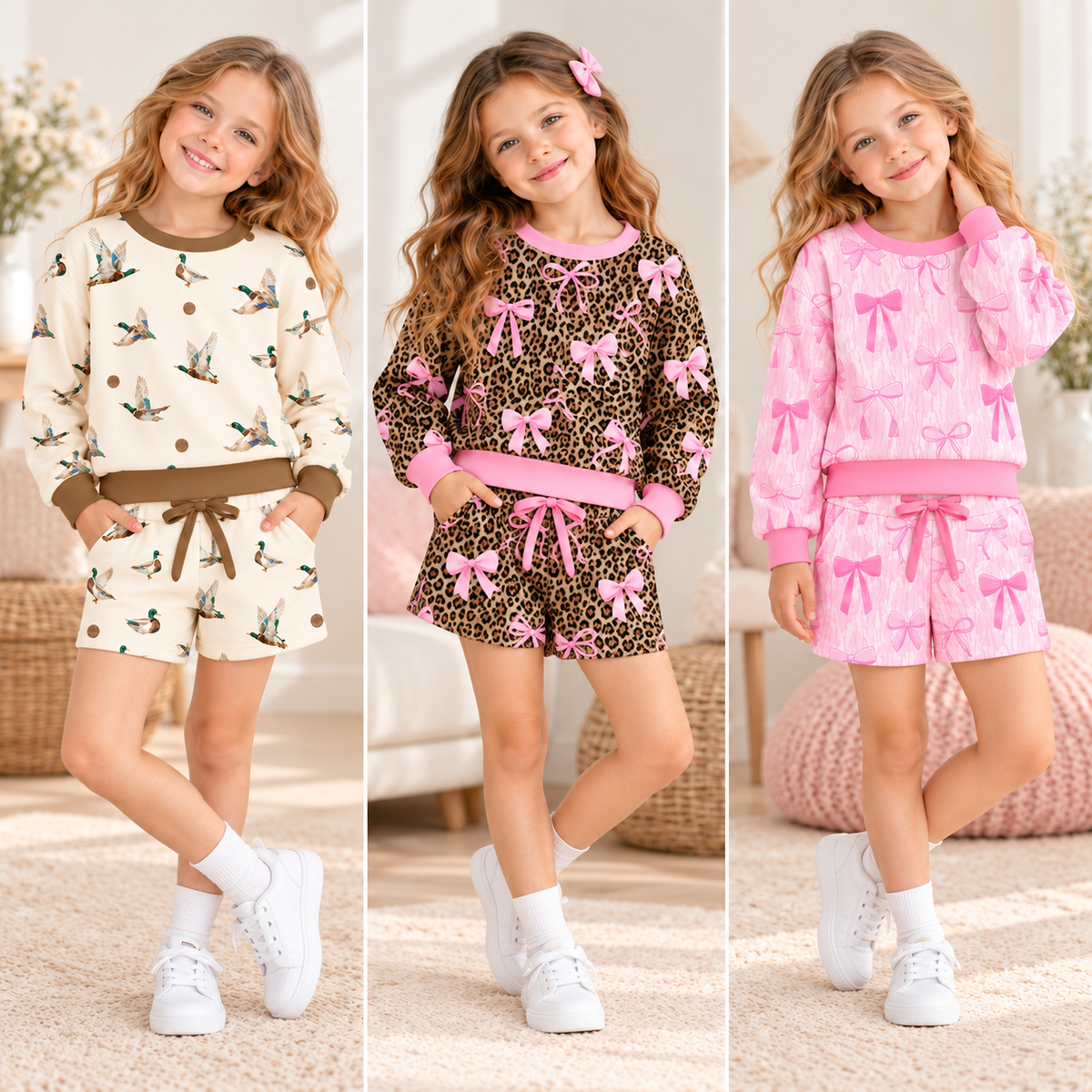 （Weekly Pre-Order）Girls Fall Bow Print Shorts Set（Ends 10.11）