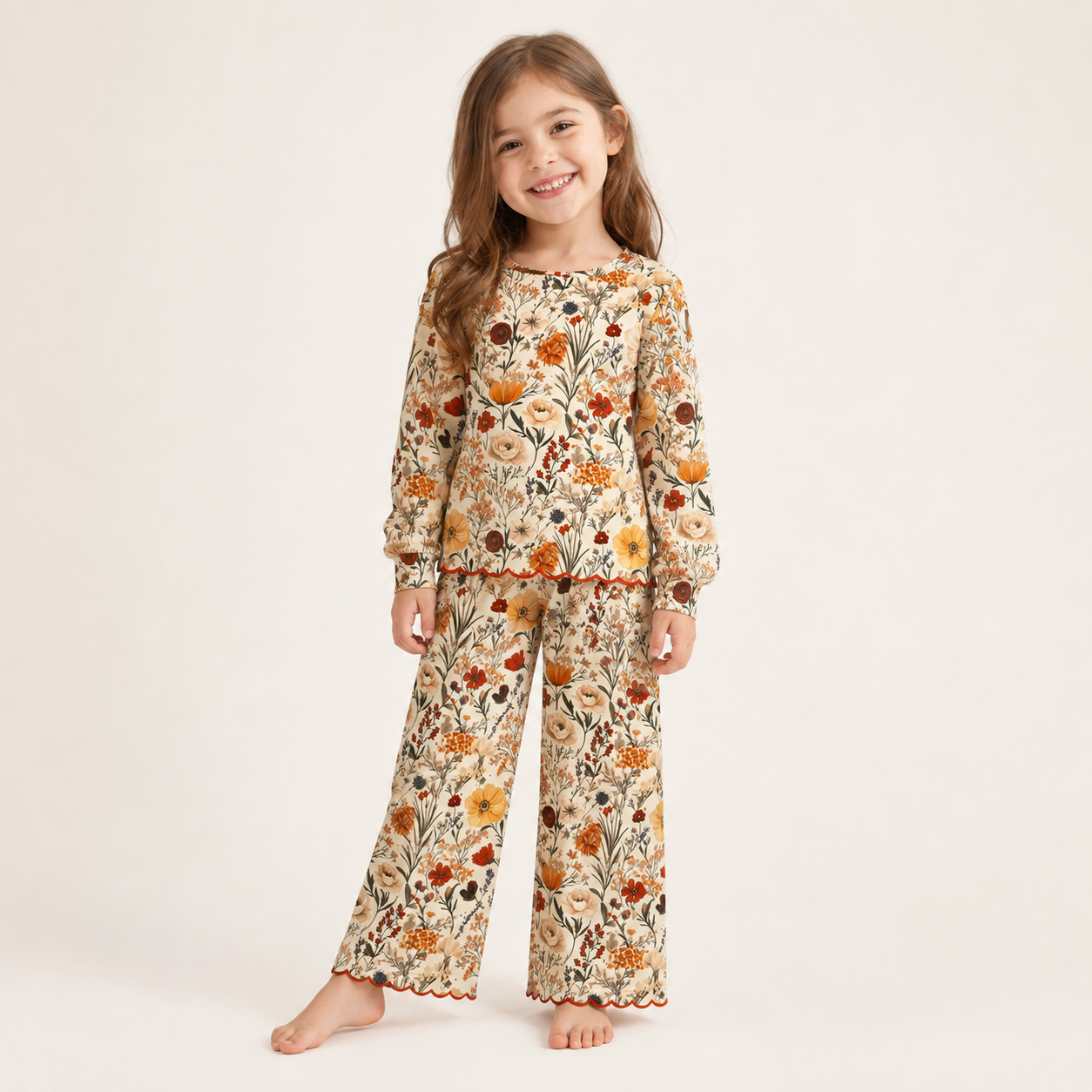 （Weekly Pre-Order）Girls Fall Floral Embroidery Scallop Set（Ends 8.23）