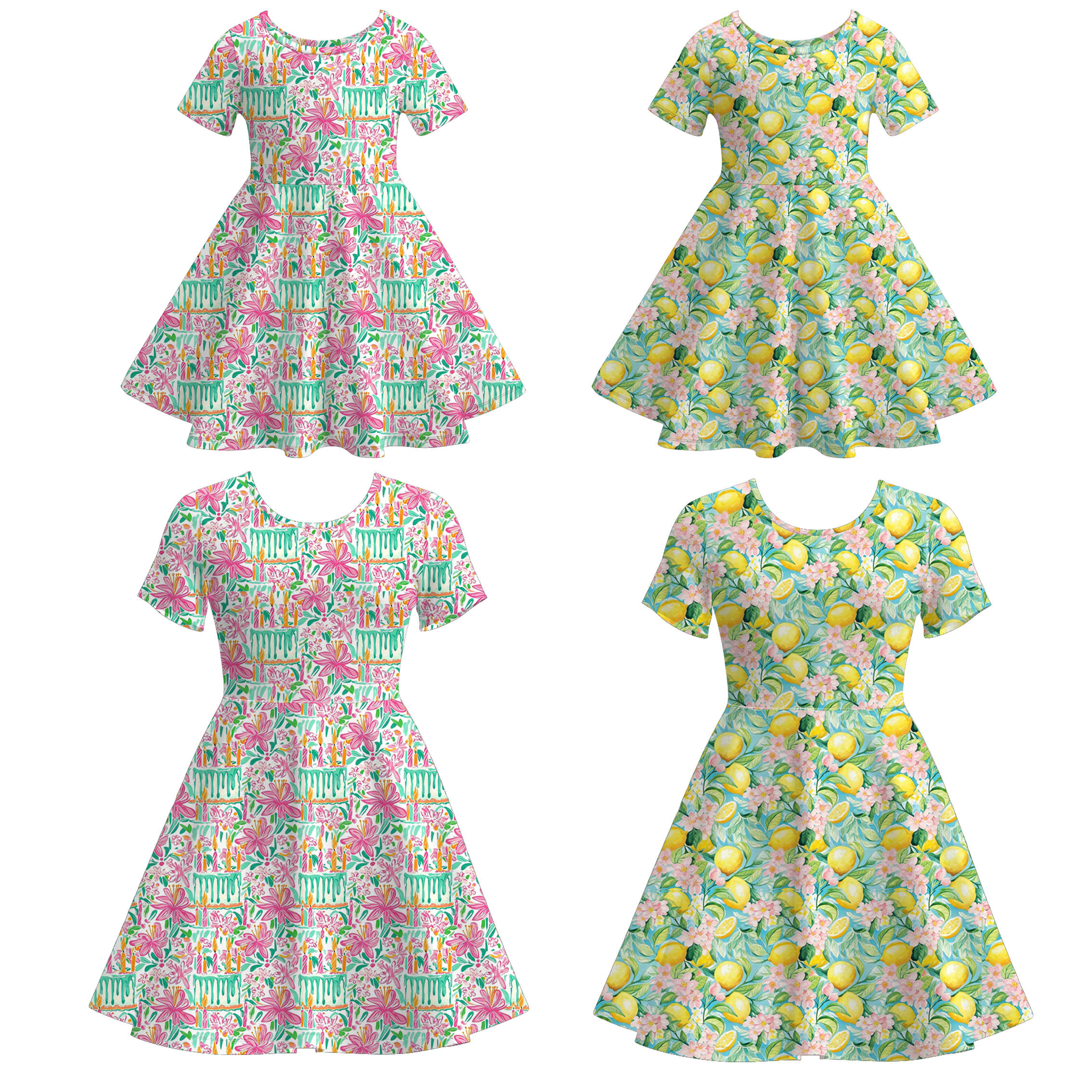 （Pre Order）Mommy and Me Spring&Summer Lemon,Floral Print Dress