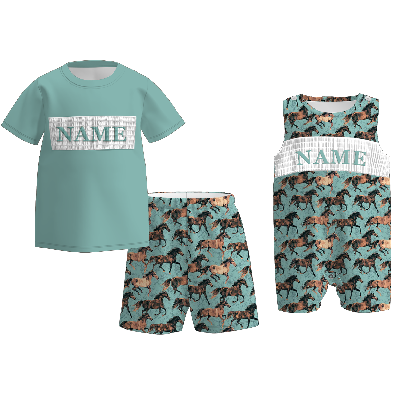 （Pre Order）Brothers Spring Horse Embroidery Smocked Set＆Romper