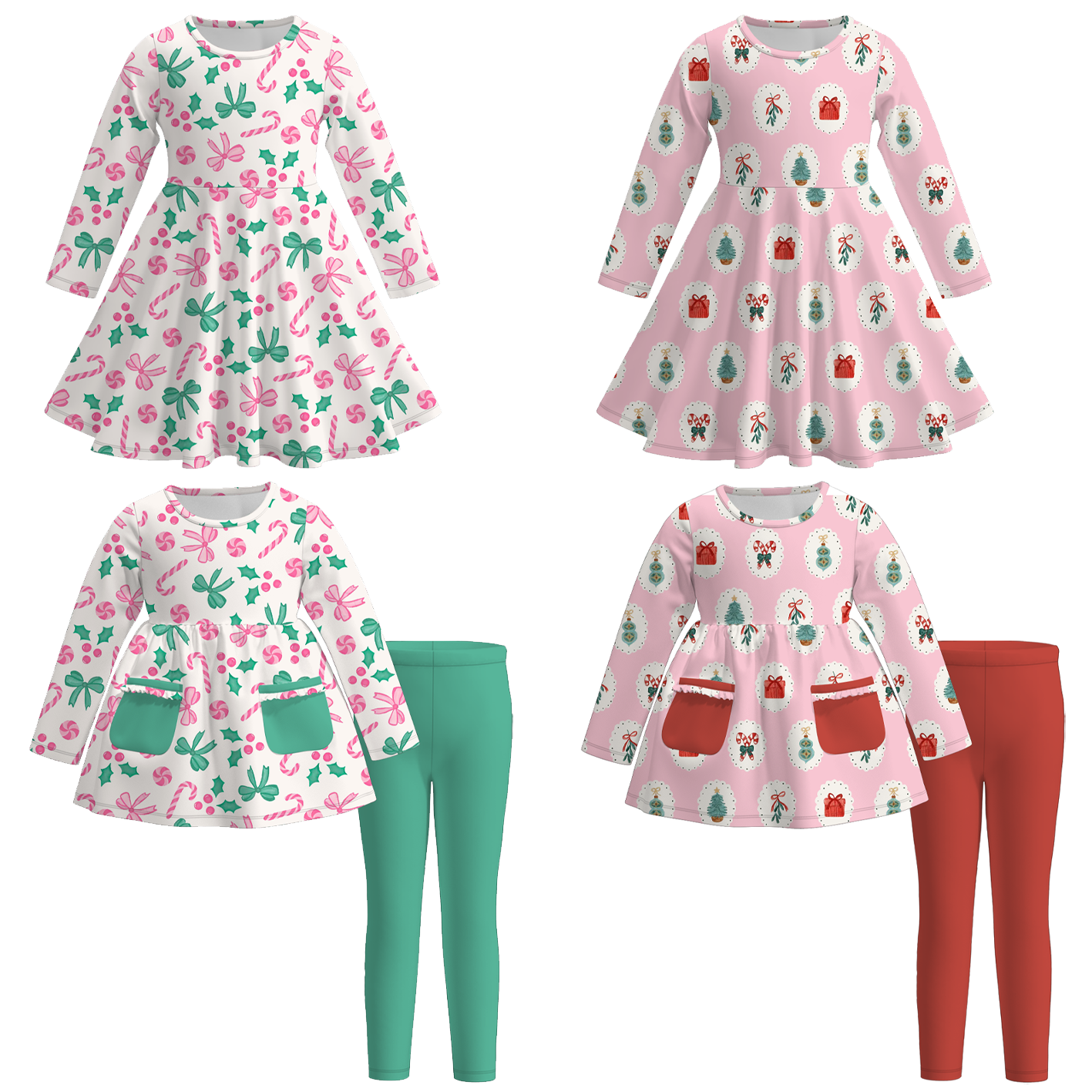 （Pre Order）Girls Christmas Print Dress&Outfit Set