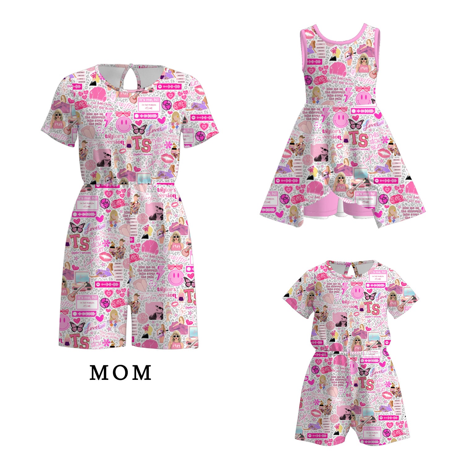 （Pre Order）Mommy and Me Summer TS Print Skort Dress＆Jumpsuit