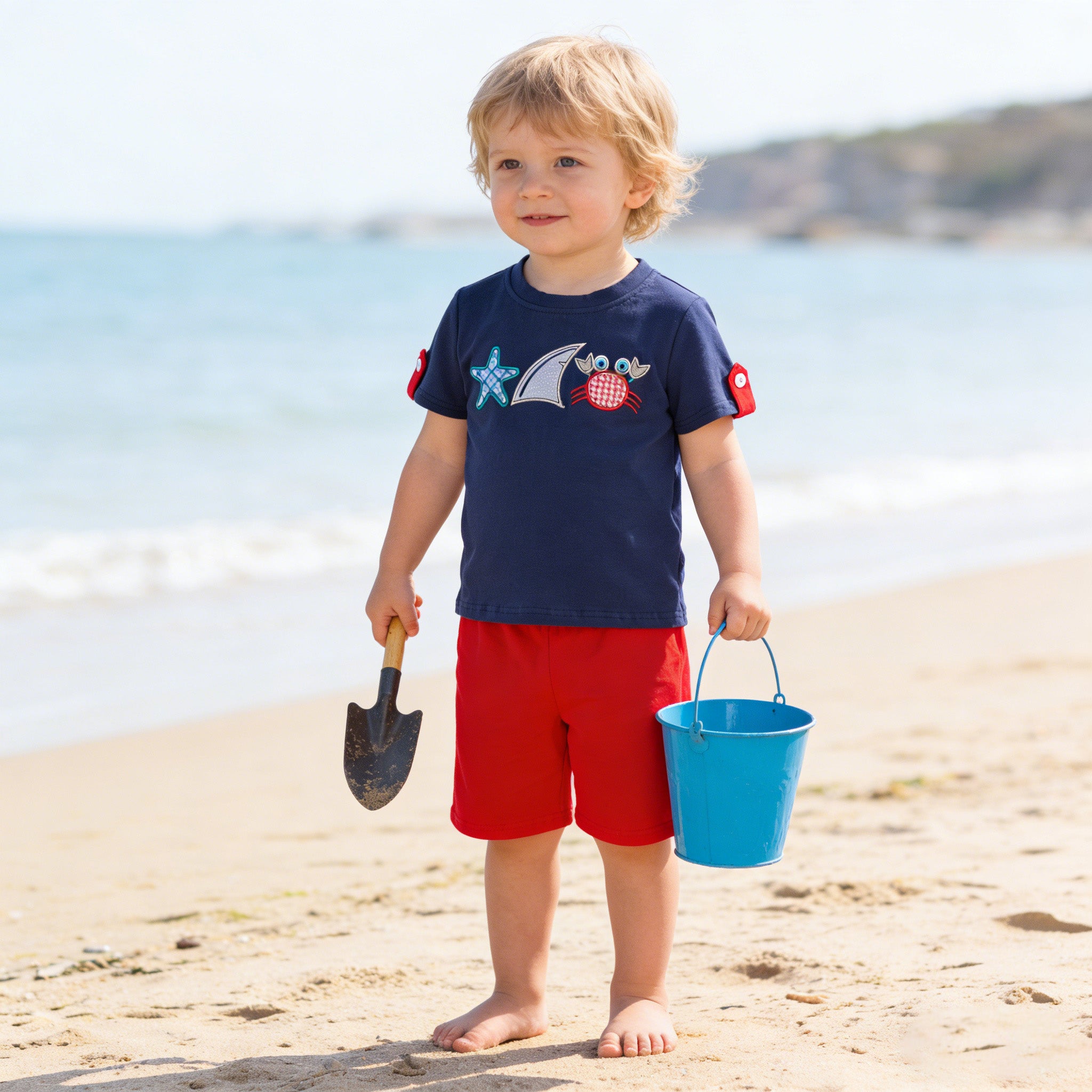 （In Stock）Brothers Summer Seaside Applique Shorts Set&Romper