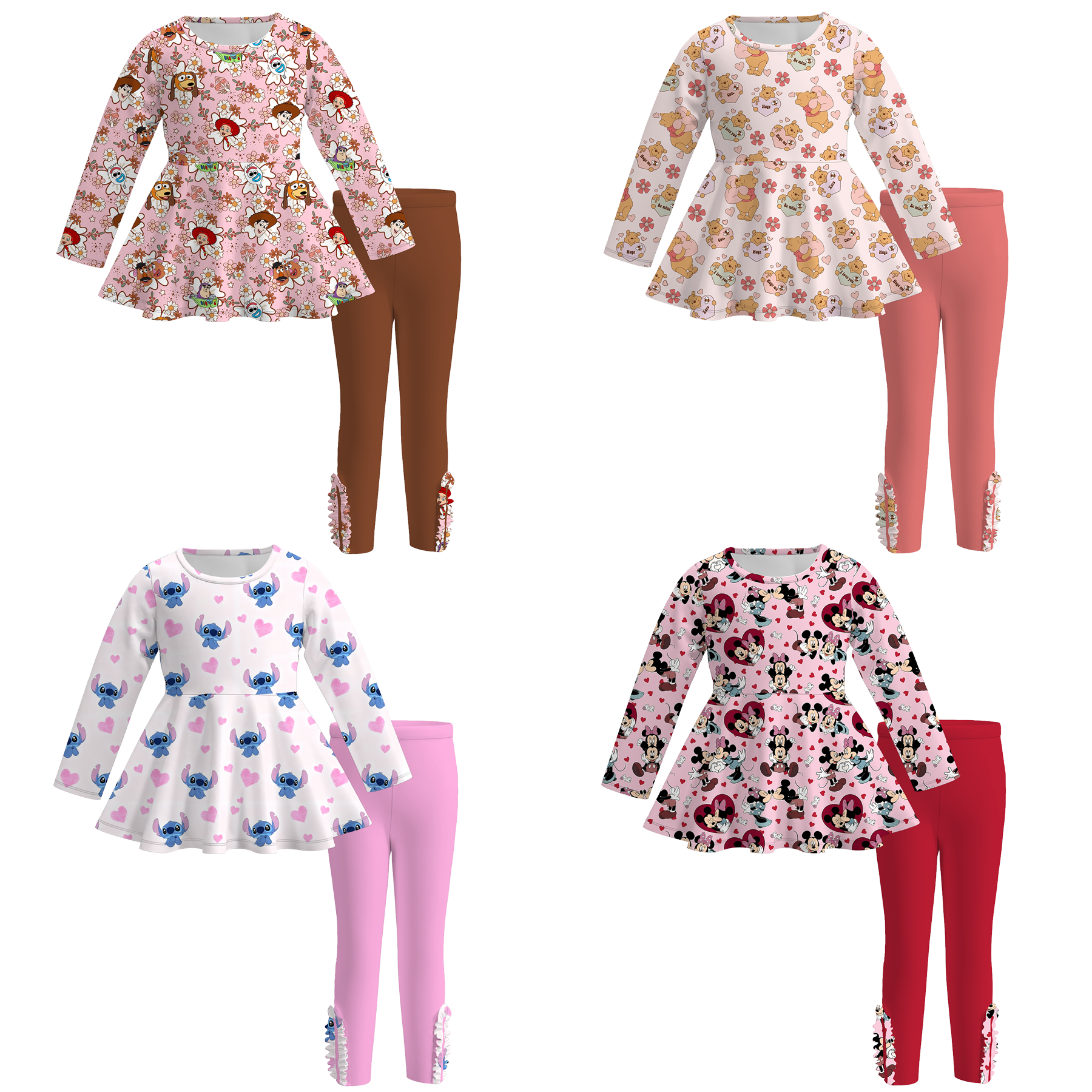 （Pre Order）Girls Valentine's Day Cartoon Print Outfit Set