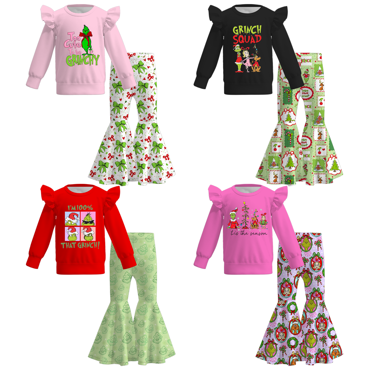 （Pre Order）Girls Christmas Cartoon Print Outfit Set
