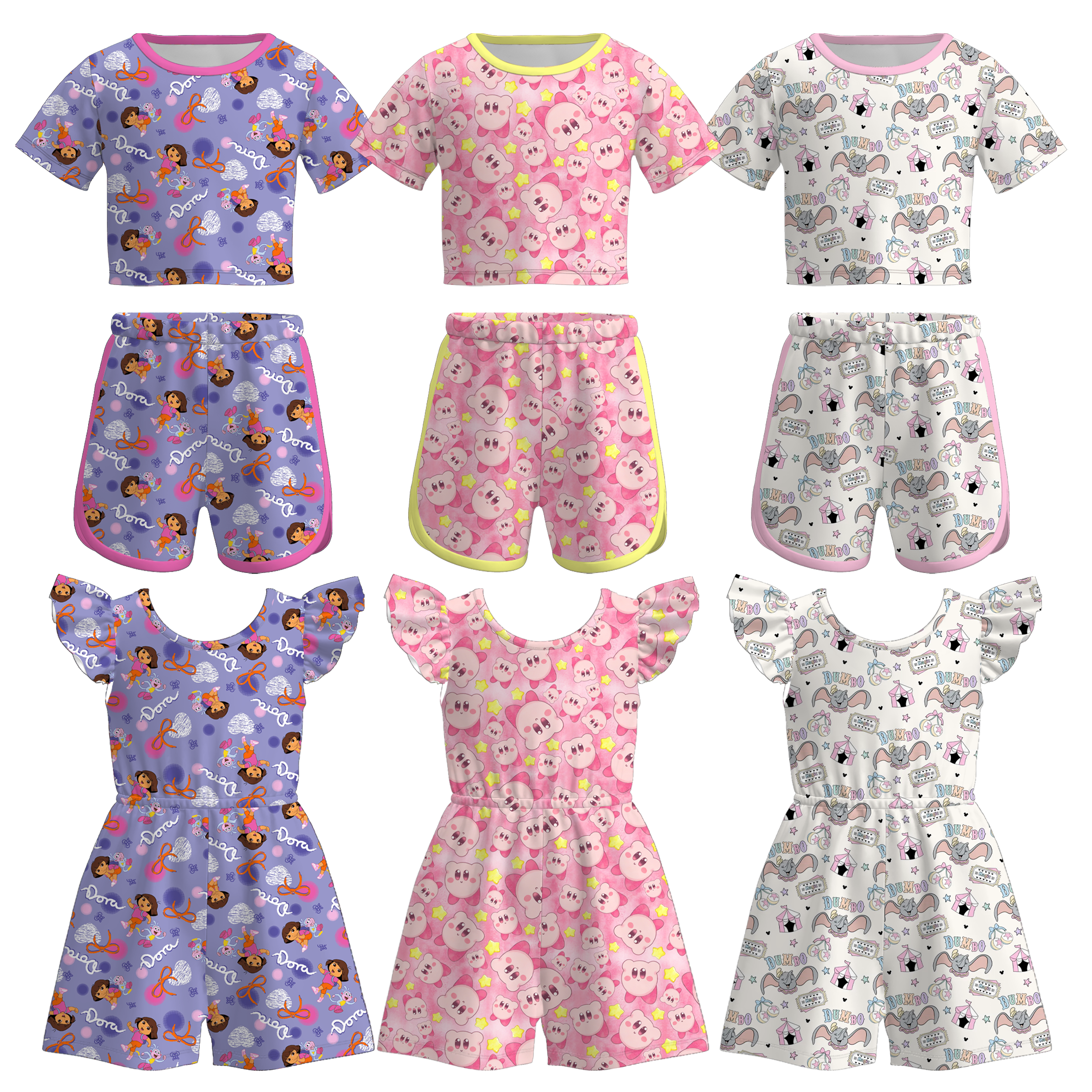 （Pre Order+Prepack Zone）Girls Cartoon Print Shorts Set&Jumpsuit（Mix Size）