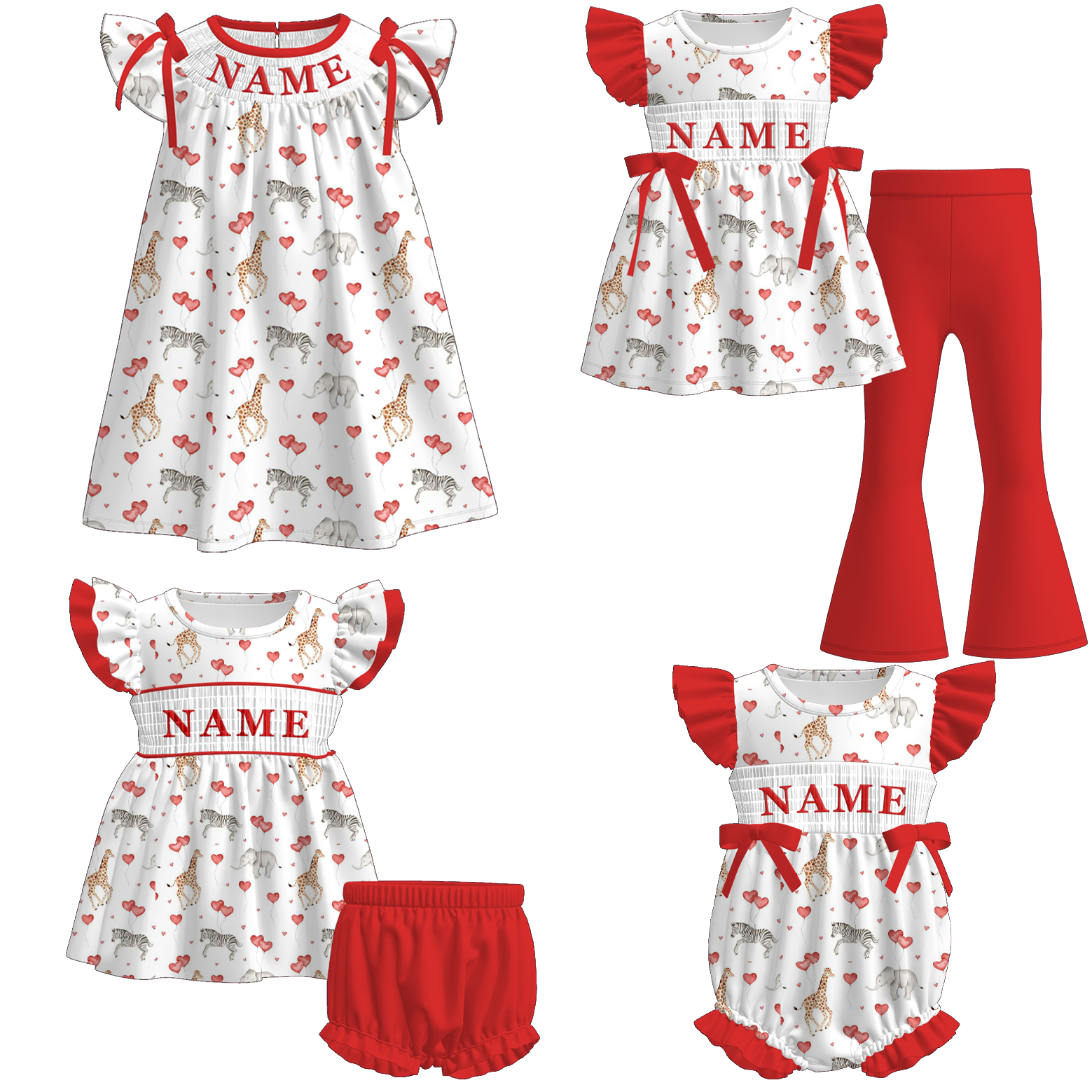 （Pre Order）Sisters Valentine's Day Embroidery Smocked Dress,Set&Romper