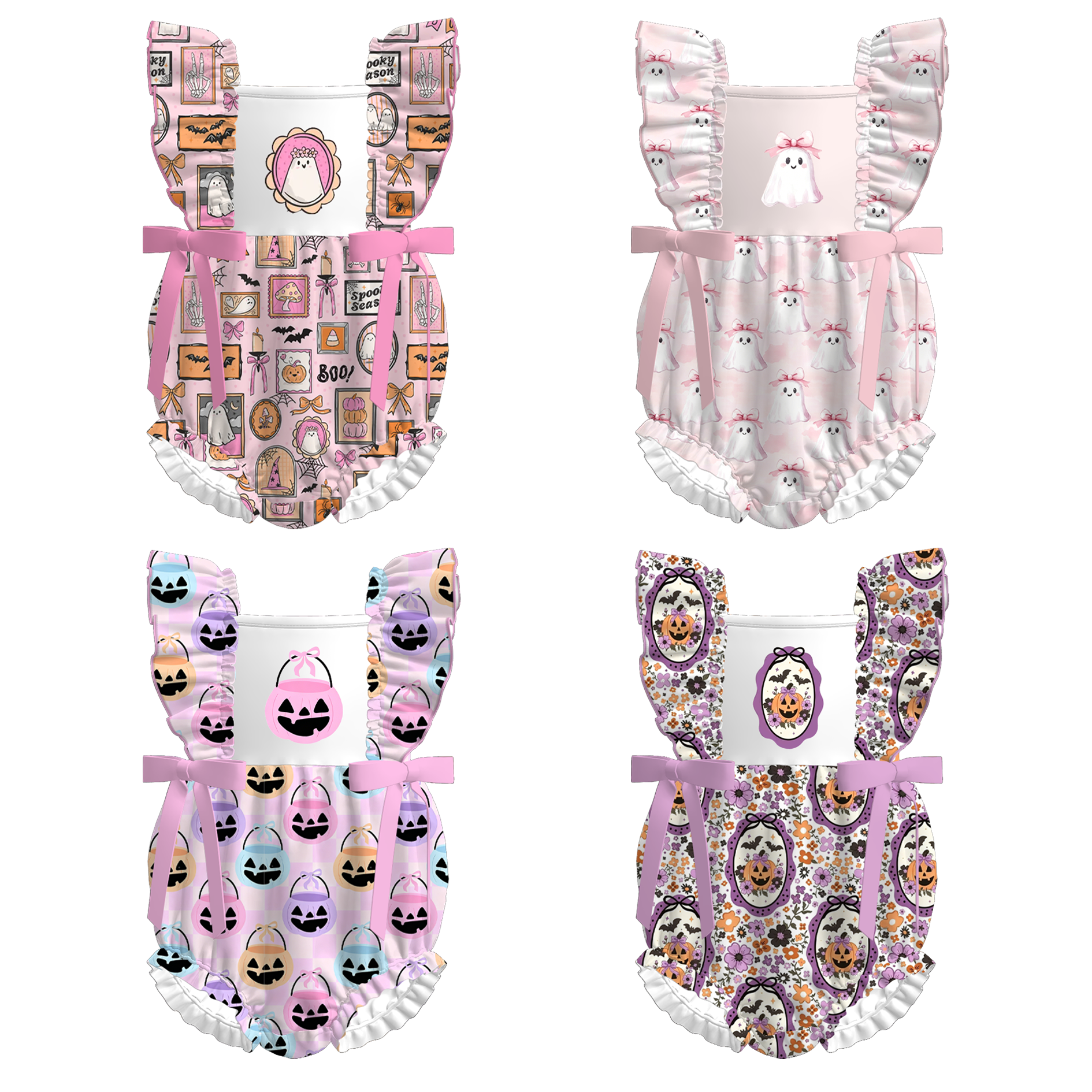 （Pre Order+Prepack Zone）Toddler Girls Halloween Ghost&Pumpkin Print Romper