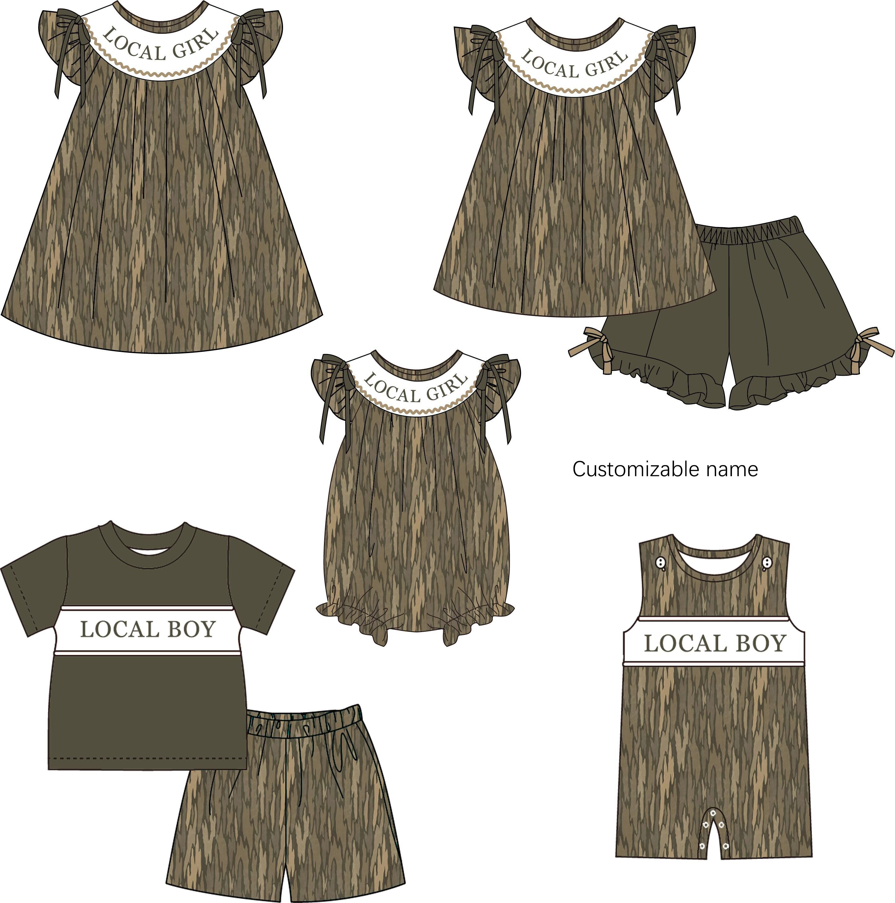 （Pre Order）Siblings Patriotic LOCAL GIRL&BOY Embroidery Smocked Dress,Set&Romper-Customized name