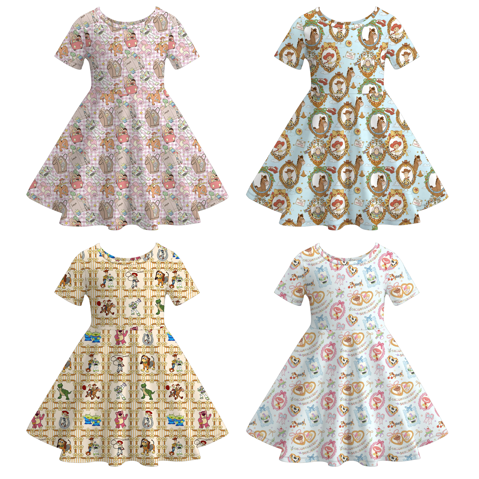 （Pre Order+Prepack Zone）Girls Cartoon Toy Print Dress（Mix Size）