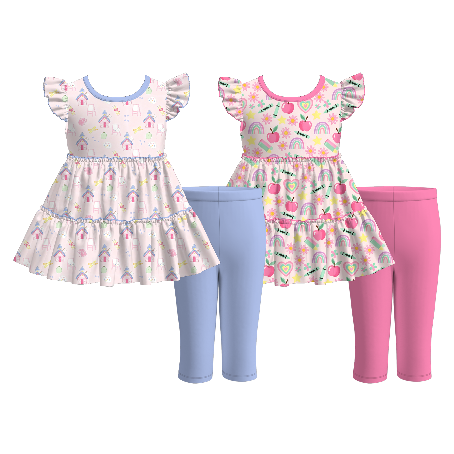 （Pre Order+Prepack Zone）Girls Summer Back To School Print Capris Set