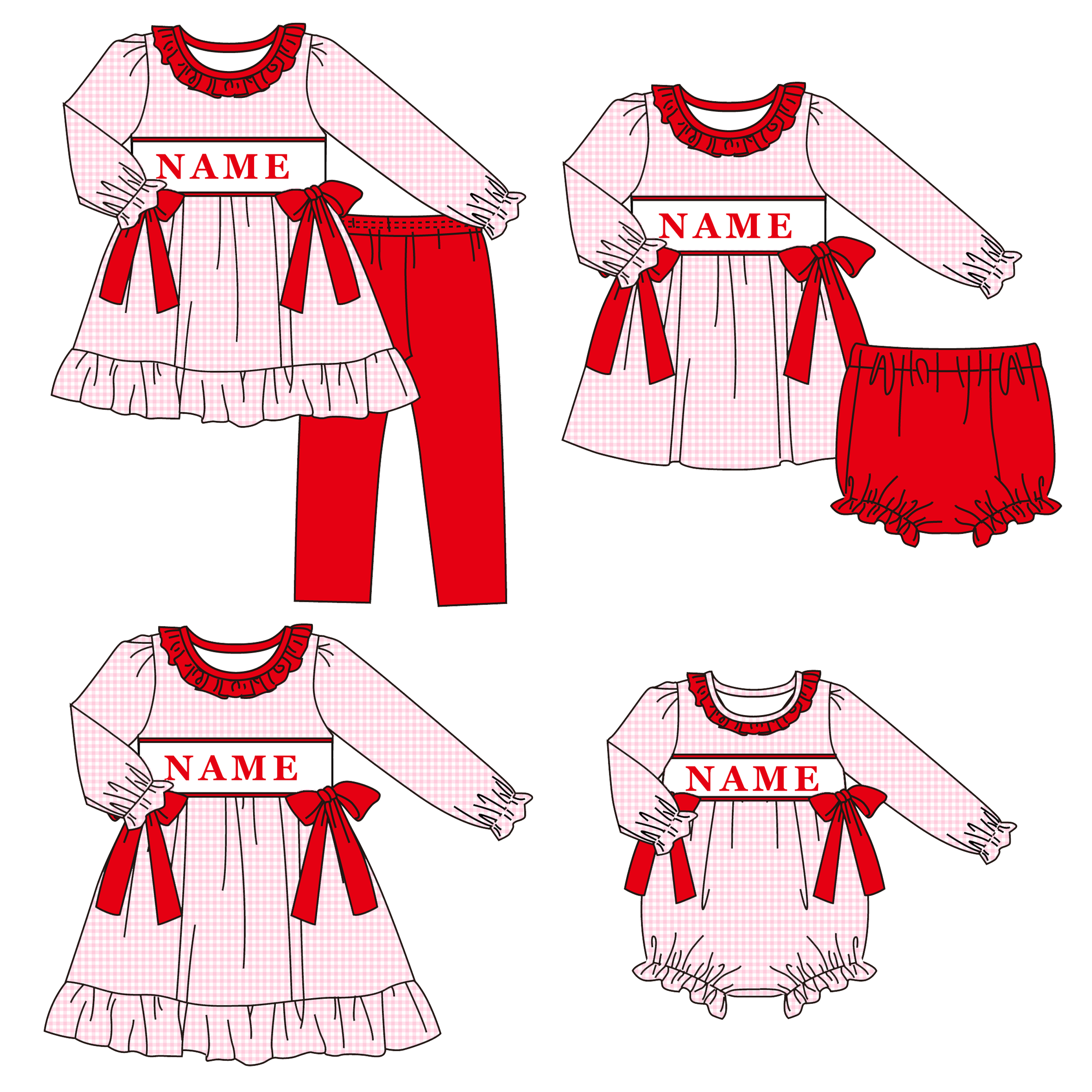 （Pre Order）Sisters Valentine's Day Embroidery Smocked Dress,Set&Romper