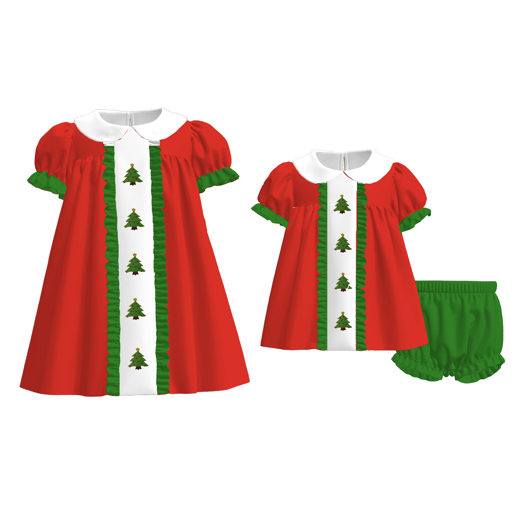 （Pre Order）Sisters Christmas Tree Embroidery Dress&Romper