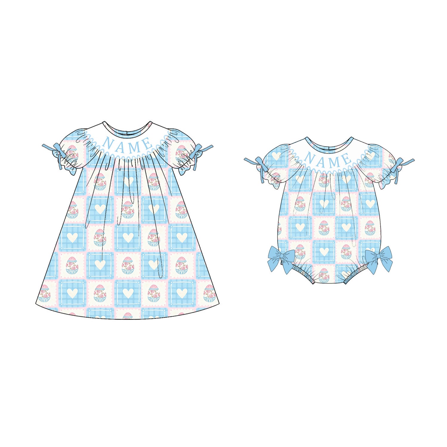 （Pre Order）Sisters Easter Egg Embroidery Smocked Dress&Romper