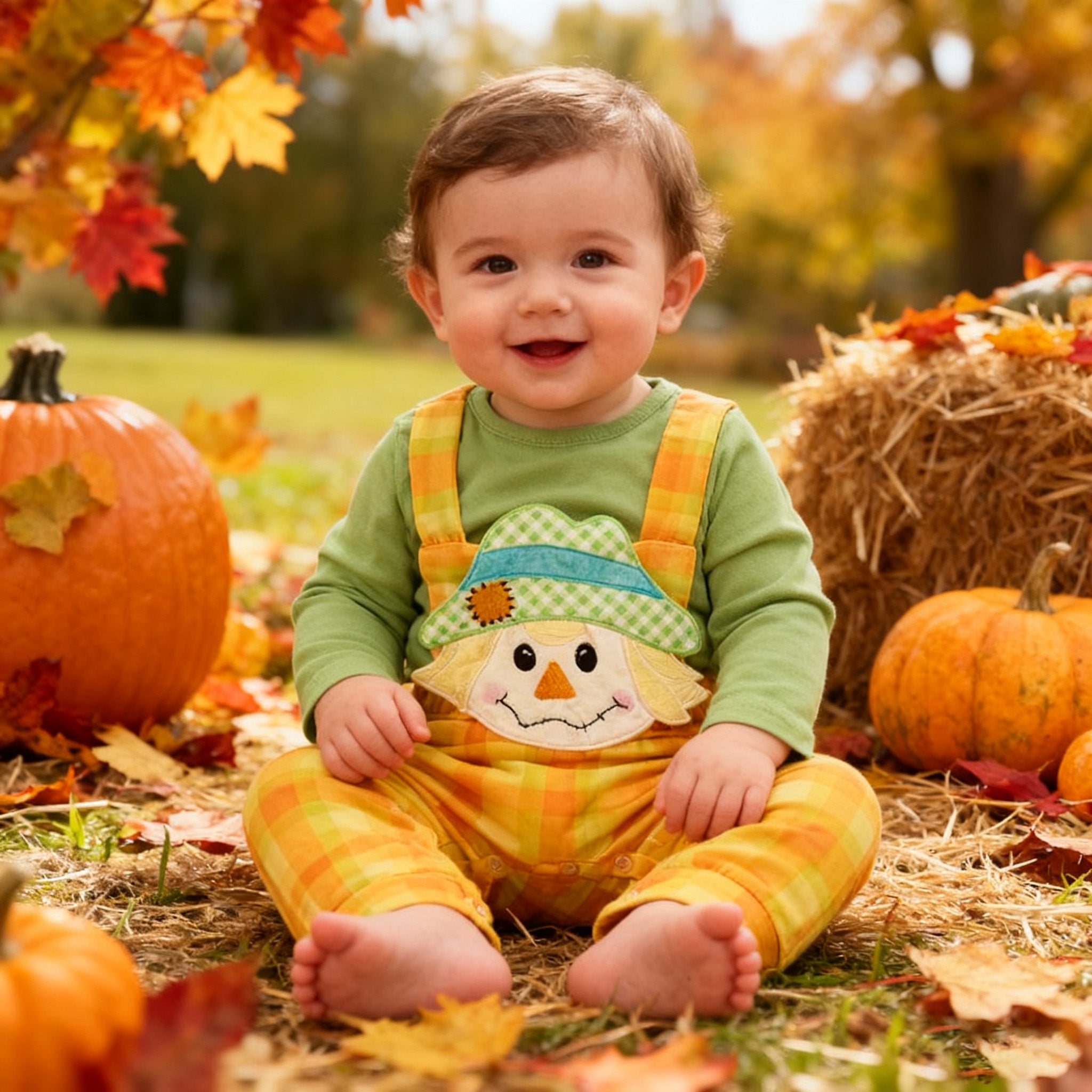 （In Stock）Toddler Boys Thanksgiving Scarecrow Applique Romper