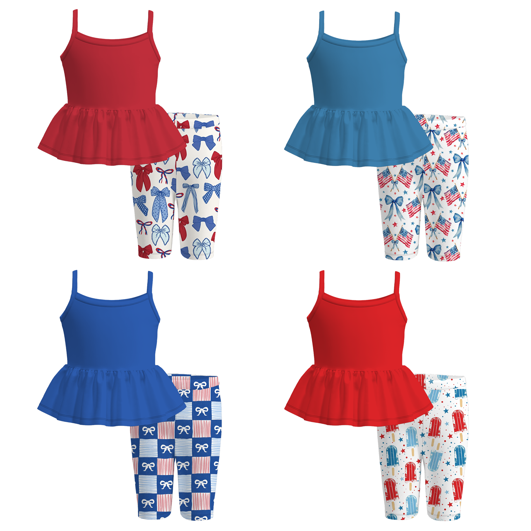 （Pre Order）Girls Patriotic Print Capris Set
