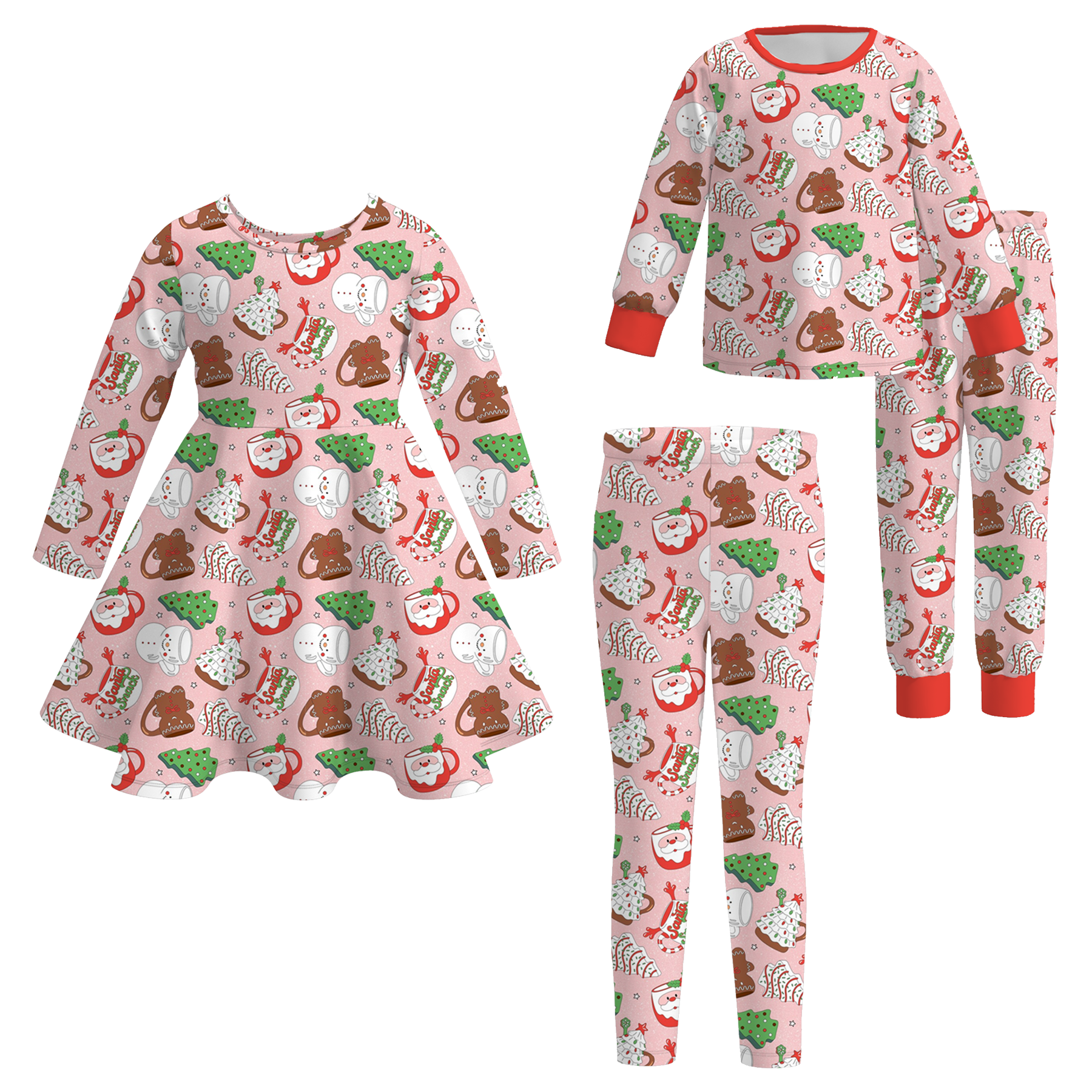 （Pre Order）Sisters Christmas Cartoon Print Dress,Pajamas＆Pants