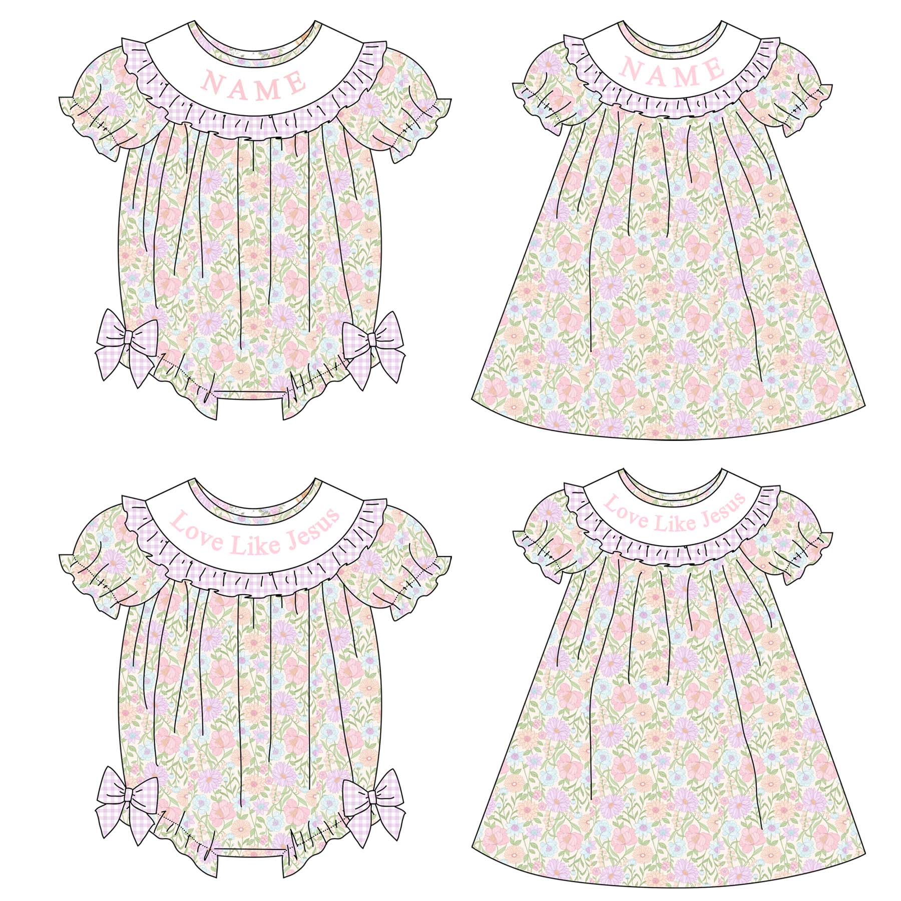 （Pre Order）Sisters Summer Love Like Jesus Embroidery Smocked Dress&Romper-Customized Name