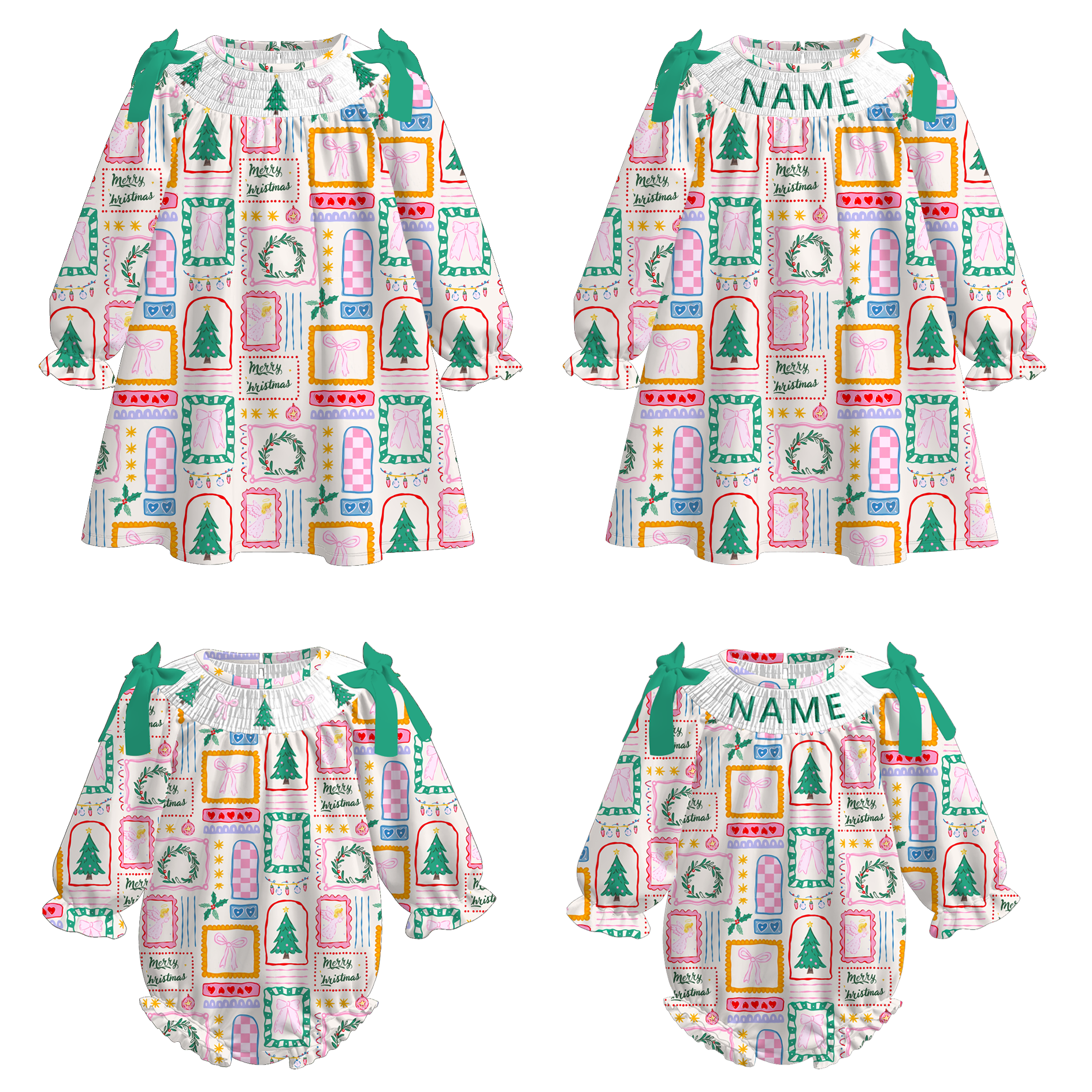 （Pre Order）Sisters Christmas Embroidery Smocked Dress＆Romper