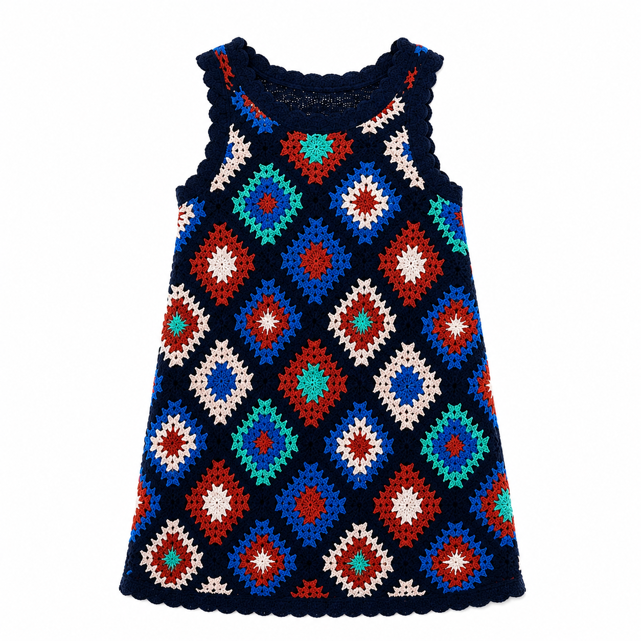 （Pre Order 2 Weeks）Girls Granny Square Crochet Dress