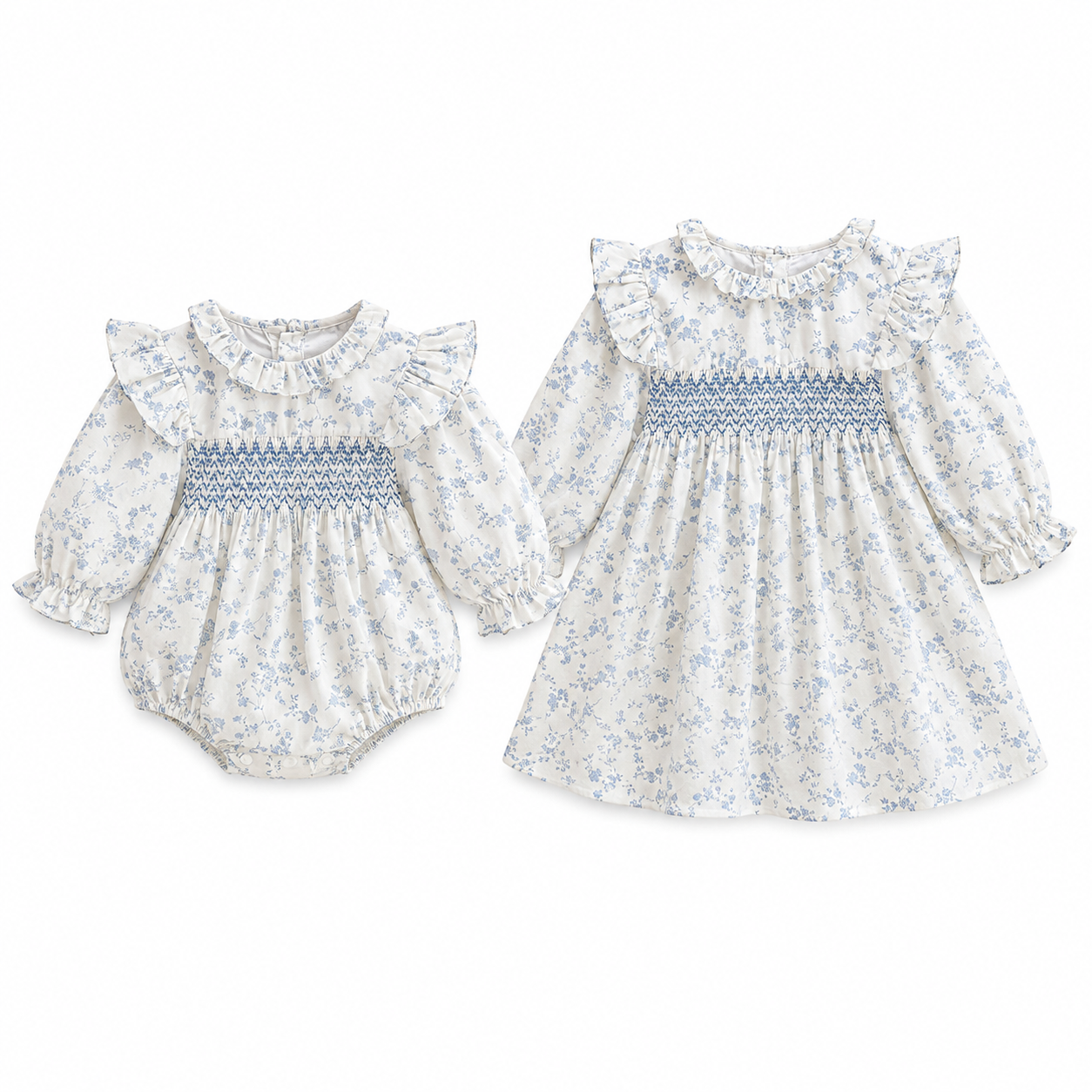 （Pre Order 2 Weeks）Sisters Fall Floral Print Smocked Dress&Romper