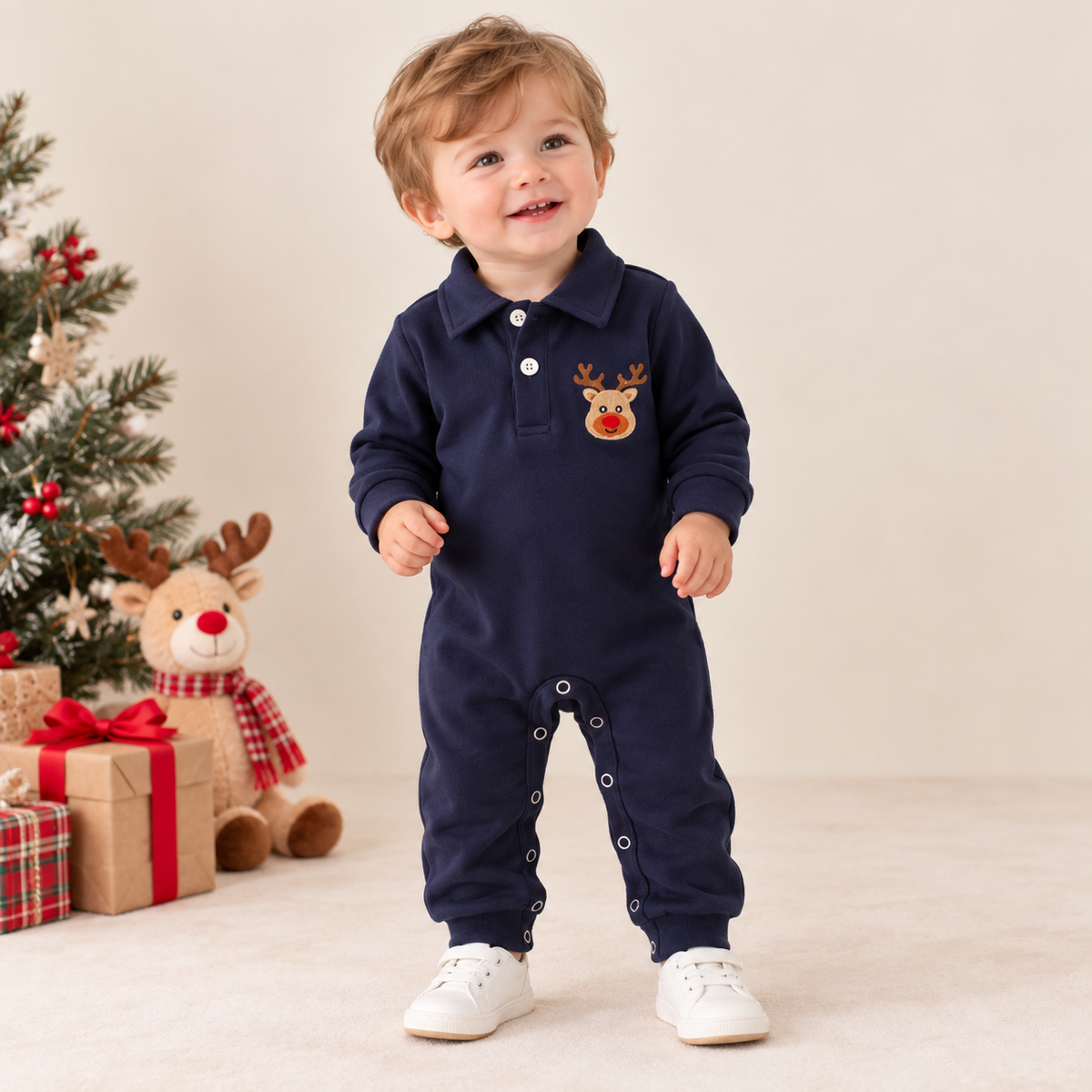 （In Stock）Toddler Boys Christmas Embroidery Romper