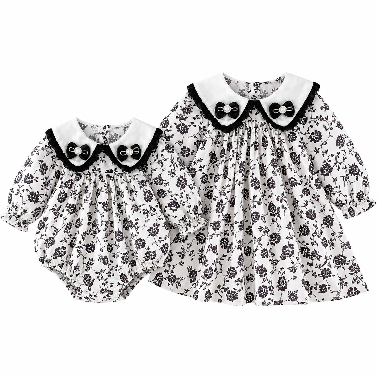 （Pre Order 2 Weeks）Sisters Fall Bow Collar Dress&Romper