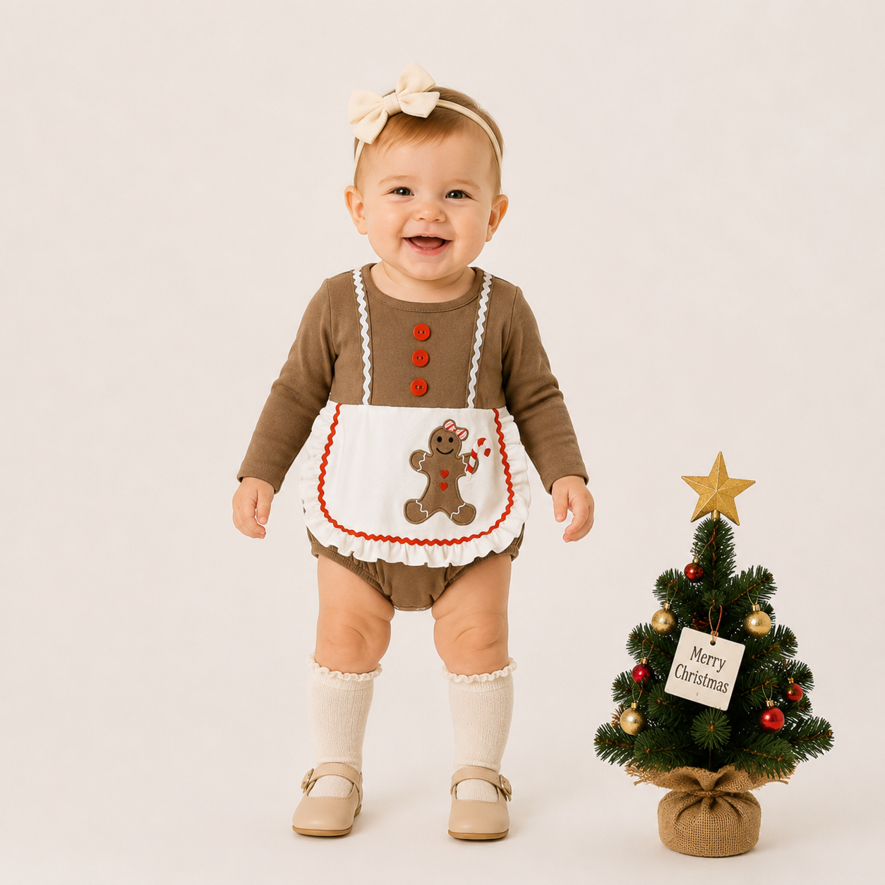 （In Stock）Toddler Girls Christmas Gingerbread Applique Cotton Romper