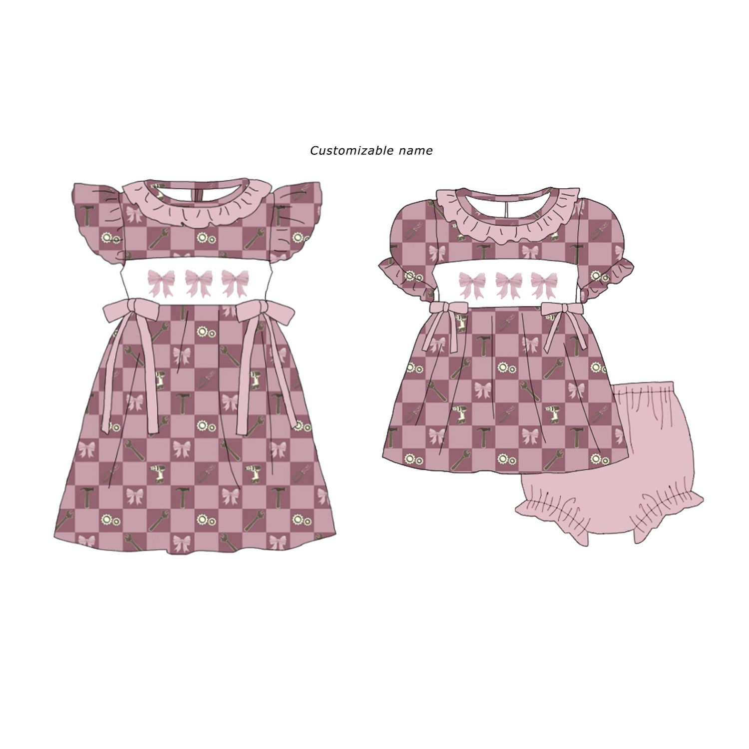 （Pre Order）Sisters Spring&Summer Bow Embroidery Smocked Dress&Romper-Customized name