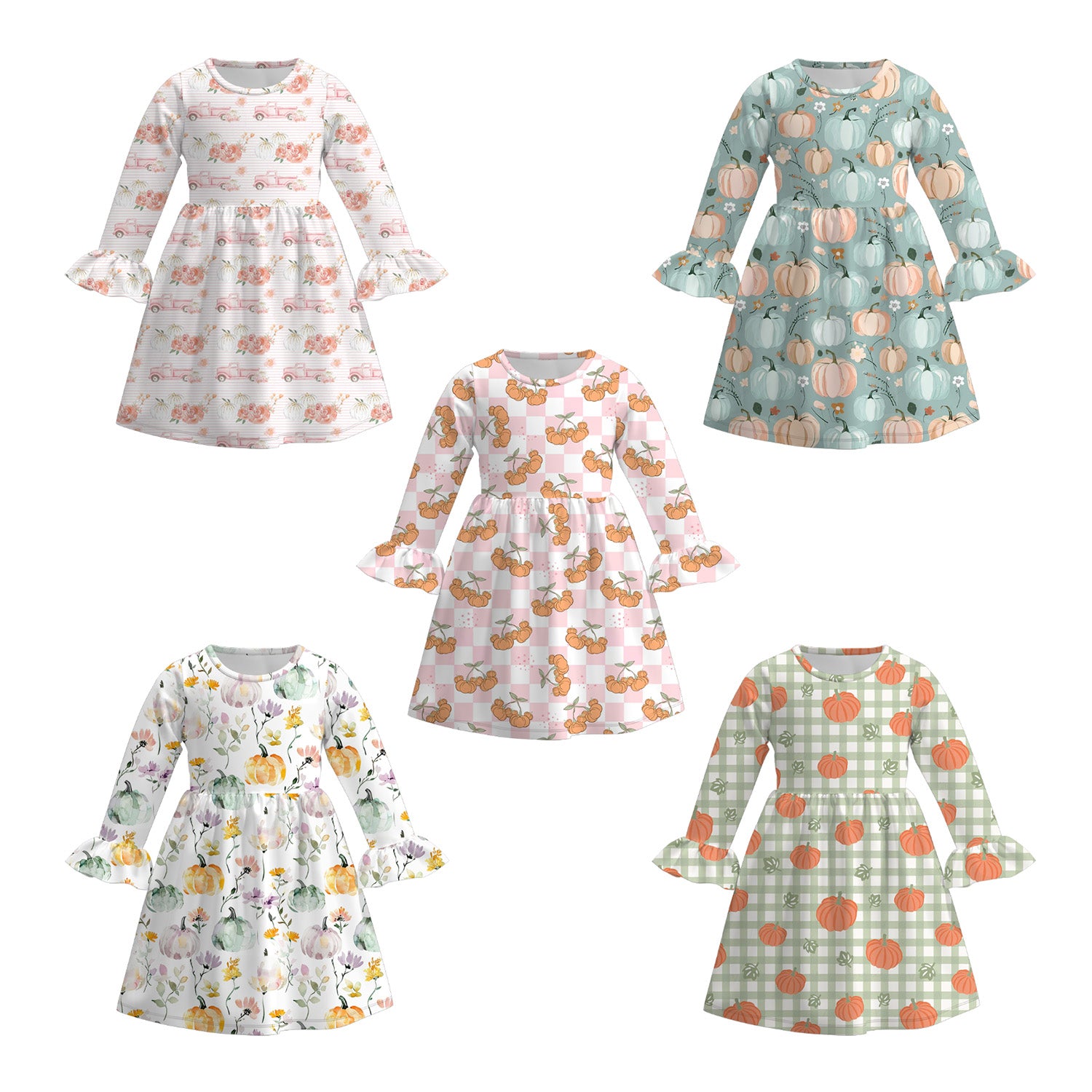 （Pre Order）Girls Fall Pumpkin Print Dress