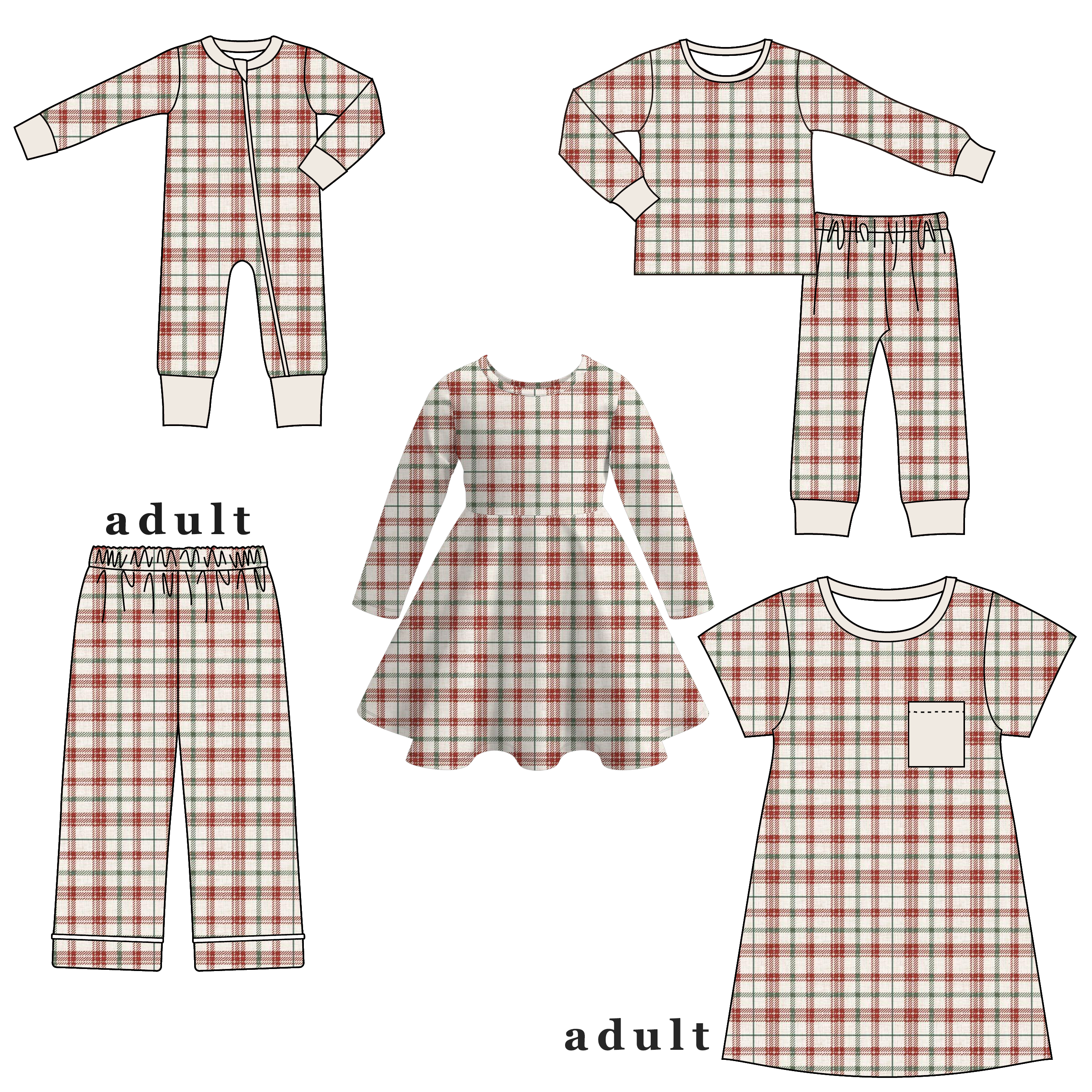 （Pre Order）Family Christmas Plaid Print Dress,Set,Pants＆Romper