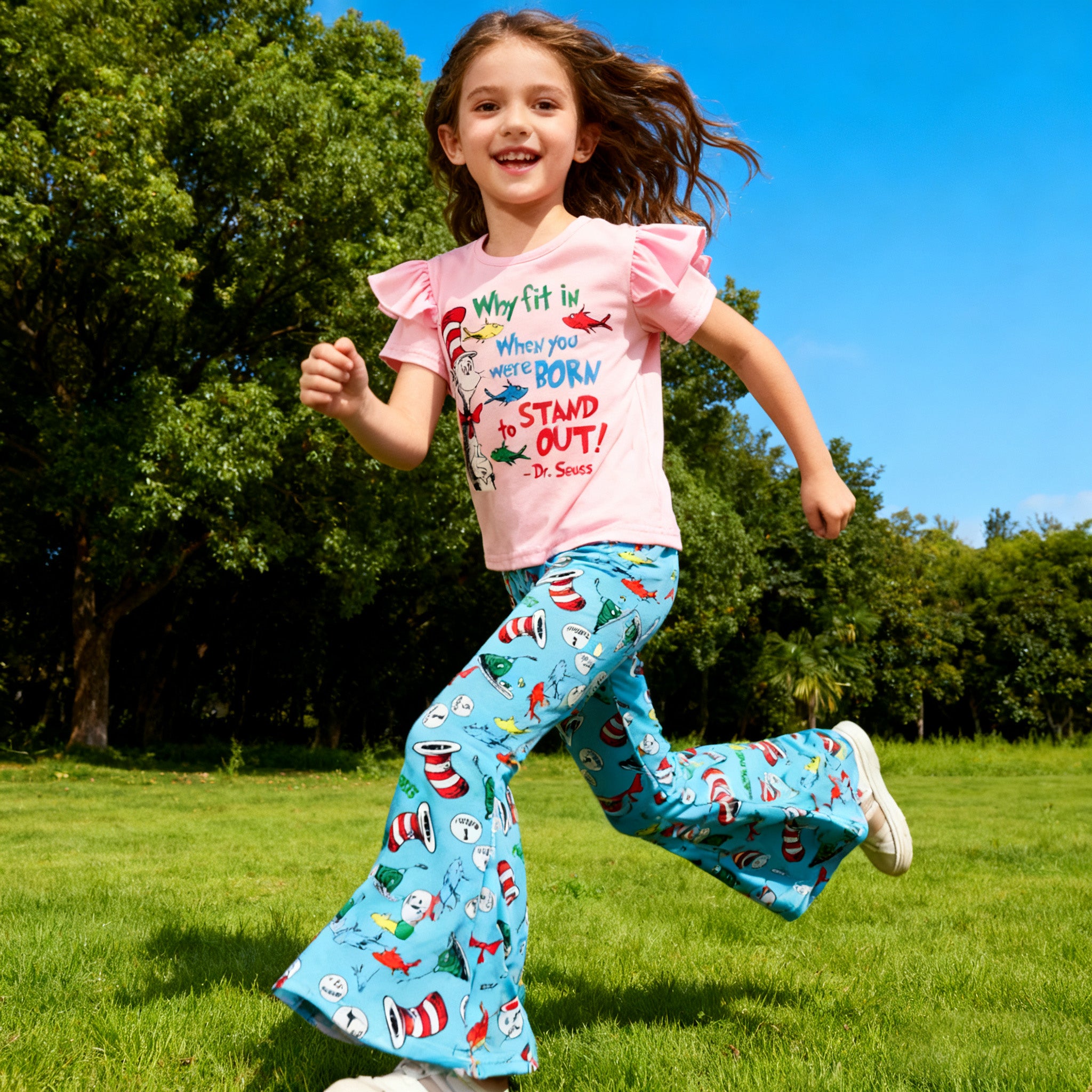 （In Stock）Girls DR SEUSS Print Ruffle Outfit Set