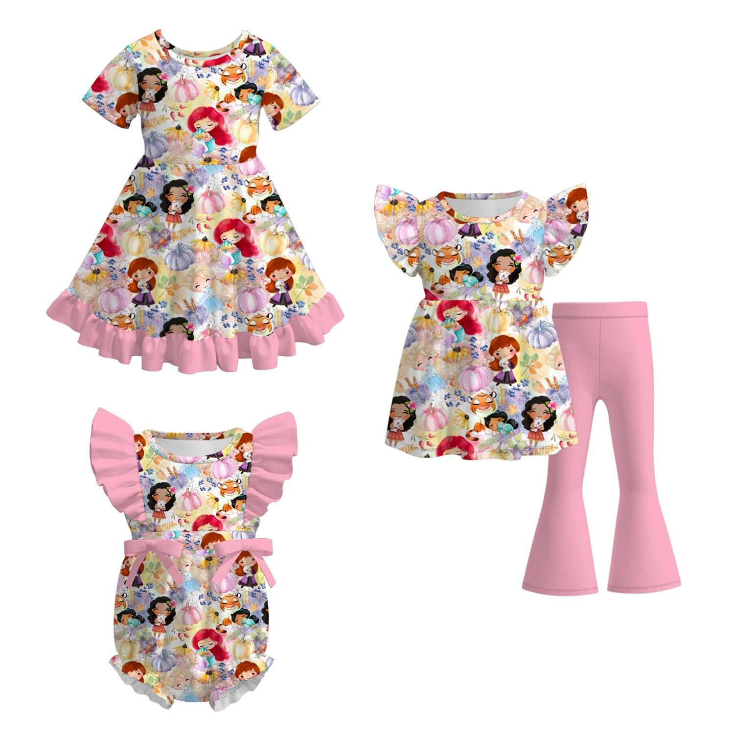 （Pre Order）Family Halloween Princess Print Dress,Set＆Romper