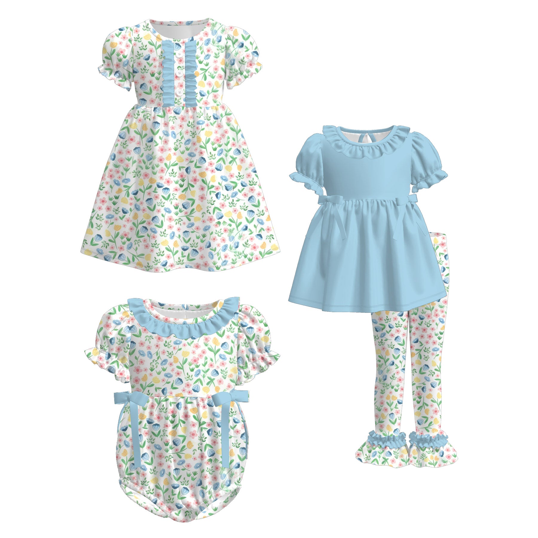 （Pre Order）Sisters Spring Floral Print Dress,Set&Romper