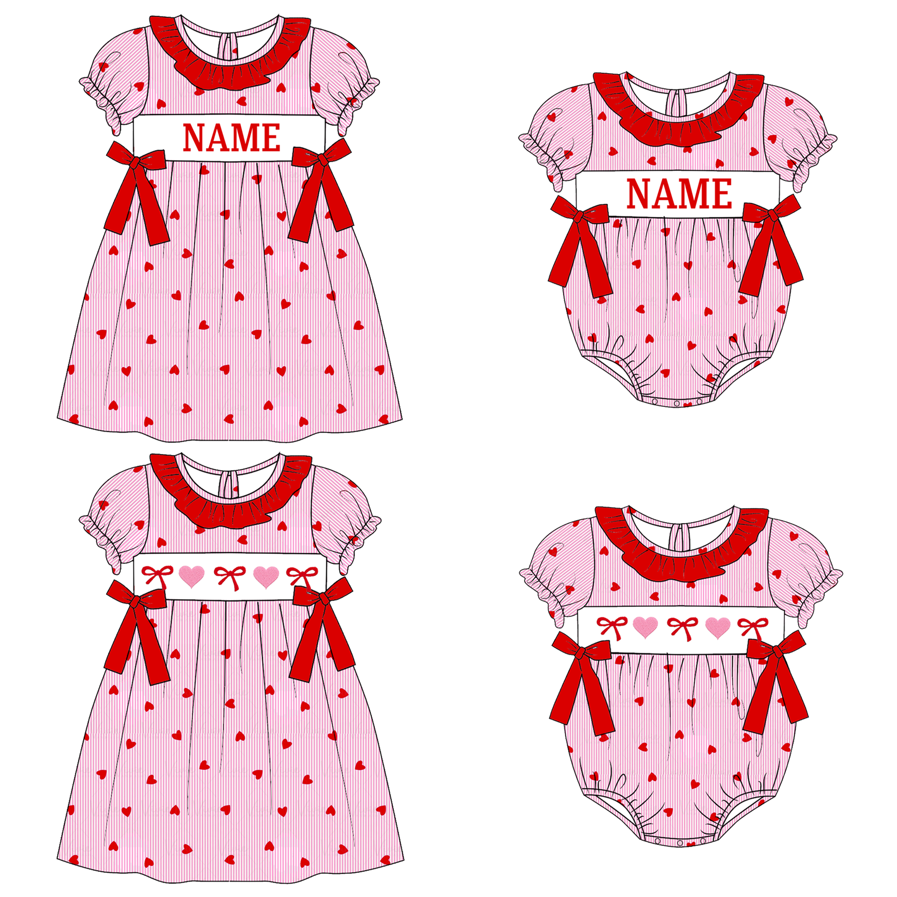 （Pre Order）Sisters Valentine's Day Embroidery Smocked Dress&Romper