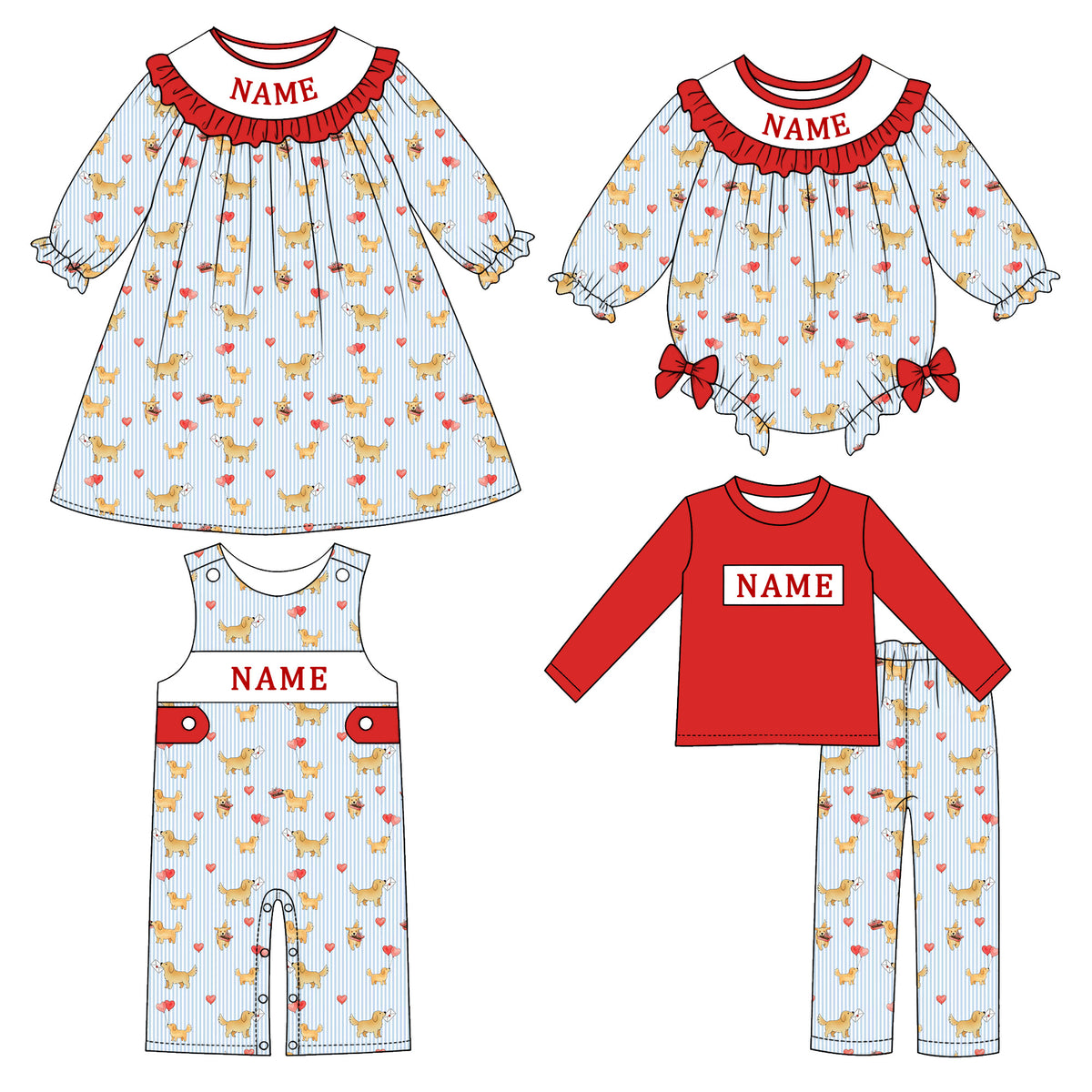 （Pre Order）Siblings Valentine's Day Embroidery Smocked Dress,Set&Romper