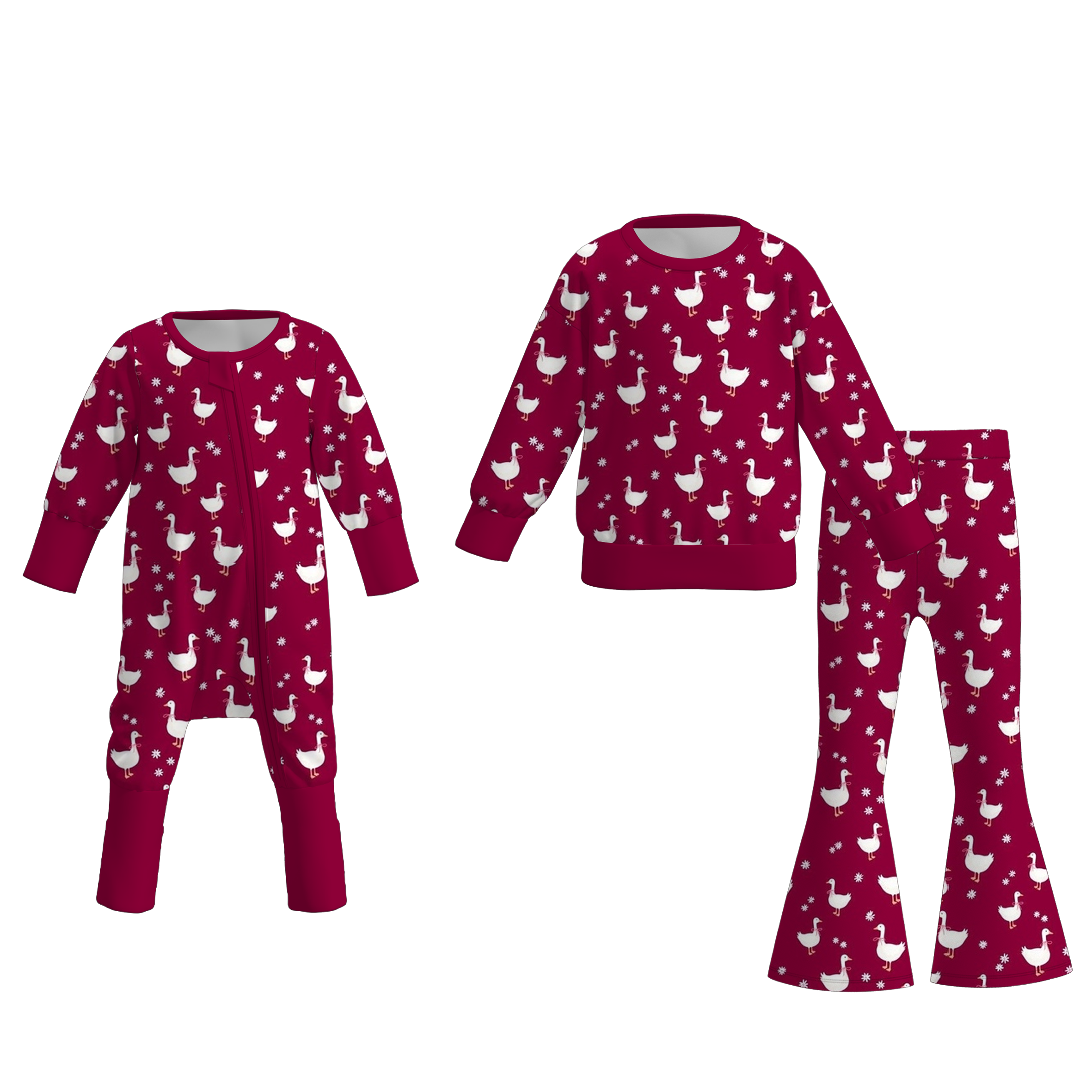（Pre Order）Sisters Valentine's Day Goose Print Set&Romper