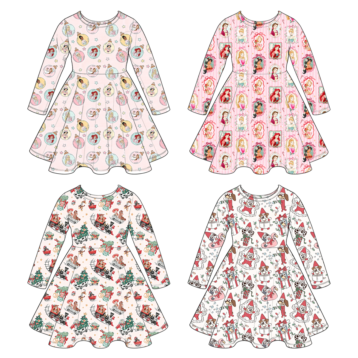 （Weekly Pre-Order）Girls Christmas Cartoon&Princess Print Dress（Ends 9.27）