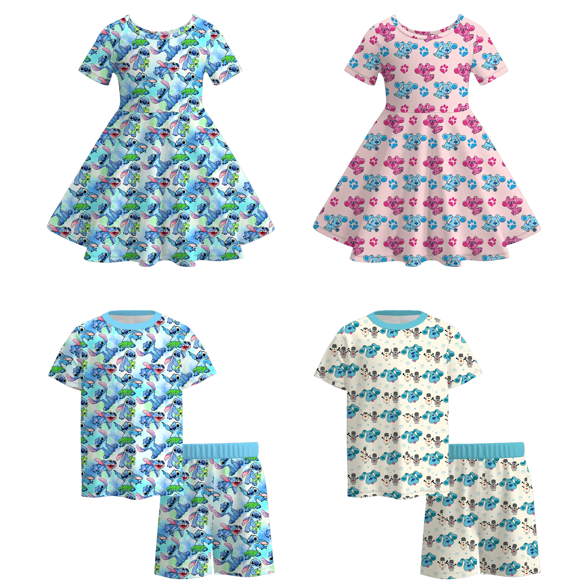 （Pre Order+Prepack Zone）Siblings Cartoon Print Dress&Shorts Set（Mix Size）