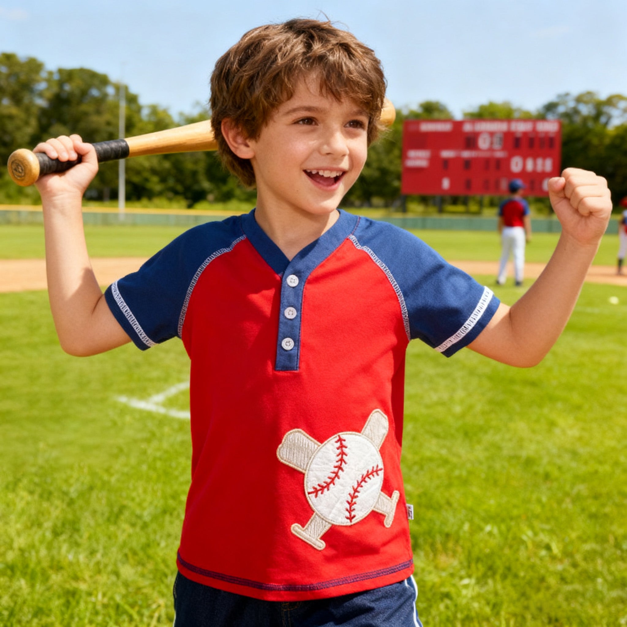 （In Stock）Boys Spring and Summer Baseball Applique Top