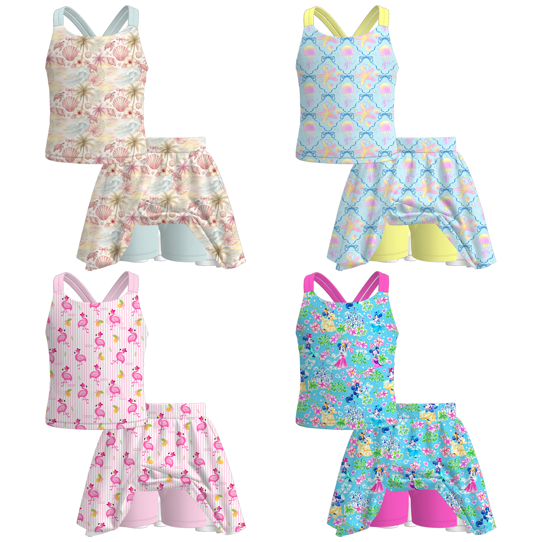 （Pre Order+Prepack Zone）Girls Summer Seaside Print Skort Set（Mix Size）