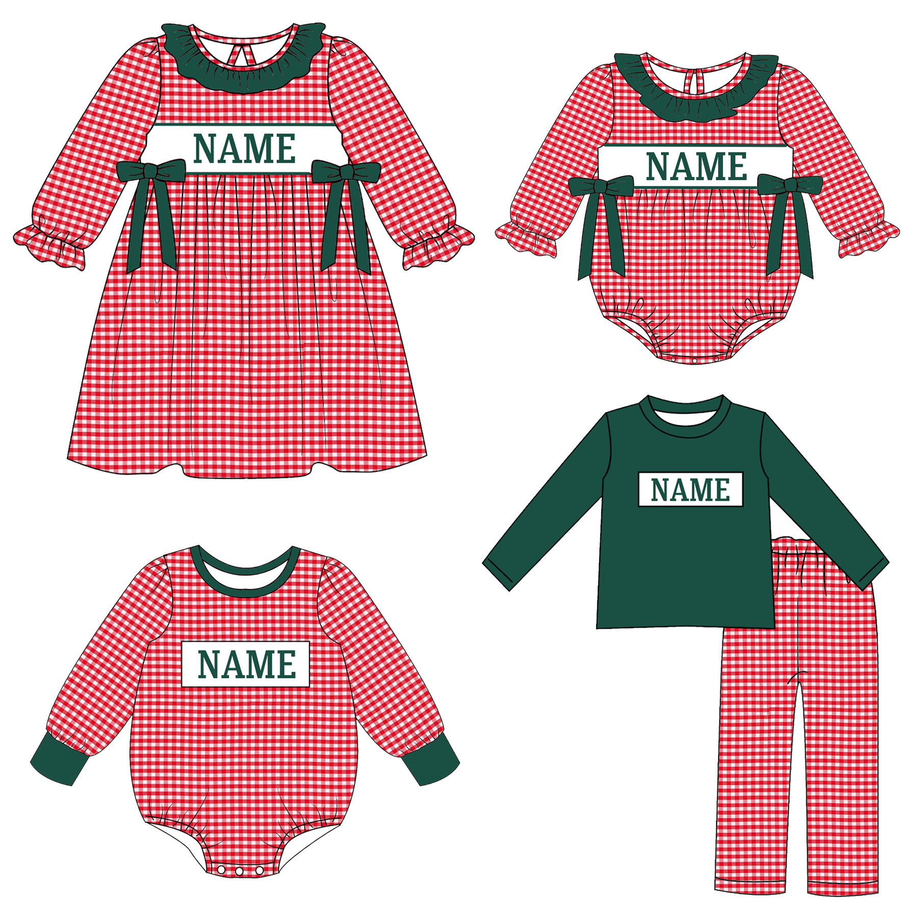 （Pre Order）Family Christmas Embroidery Smocked Dress,Set&Romper