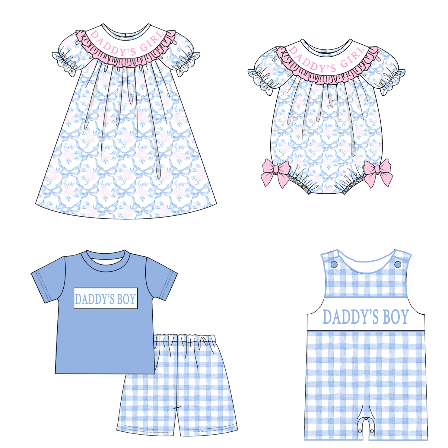 （Pre Order）Sibling Spring and Summer Embroidery Smocked Dress,Romper＆Shorts Set