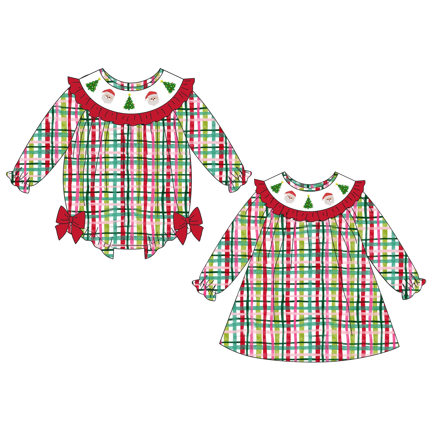 （Pre Order）Sisters Christmas Embroidery Smocked Dress&Romper