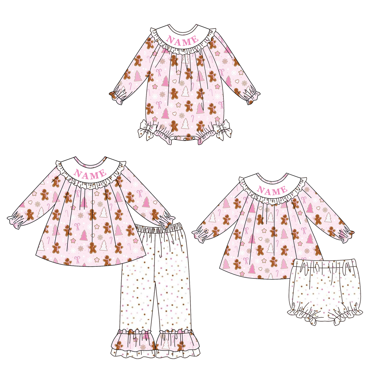 （Pre Order）Family Christmas Gingerbread Embroidery Smocked Set&Romper