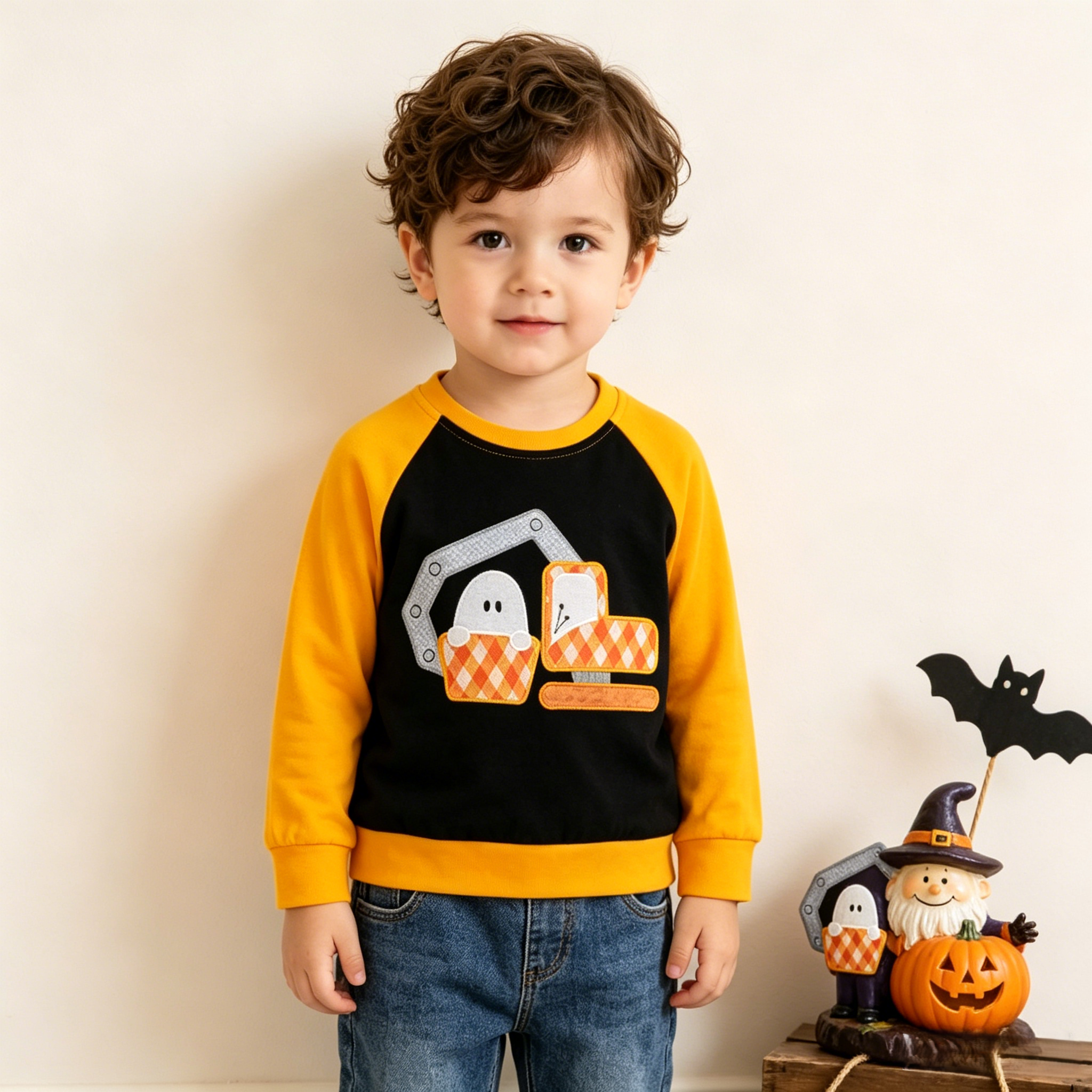 （In Stock）Boys Halloween Applique Cotton Top